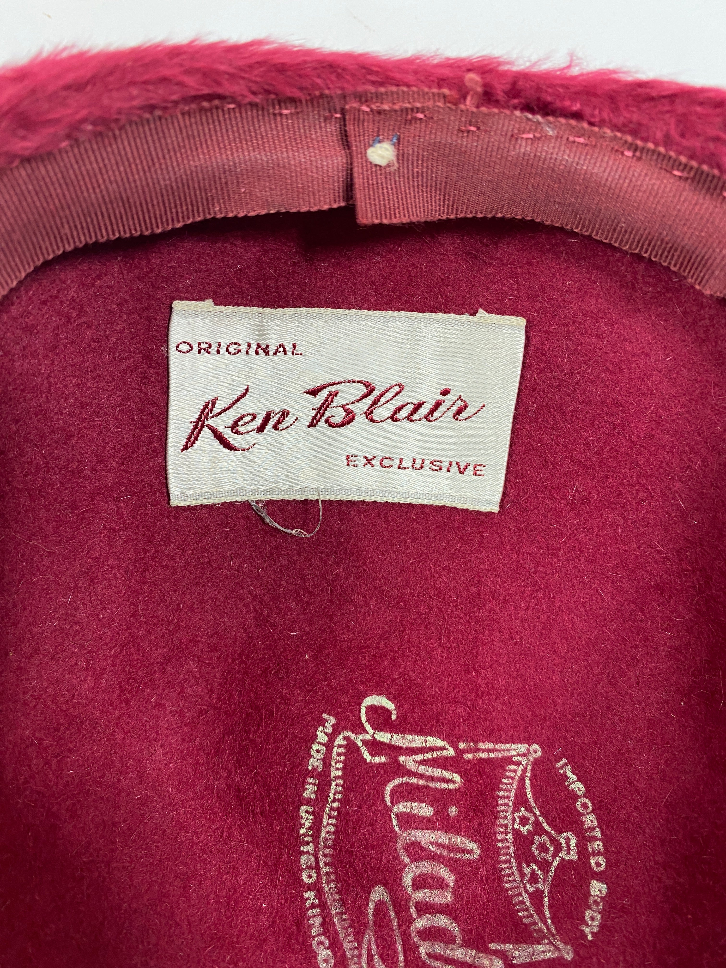 Vintage 1950's Ken Blair Exclusive Maroon Pill Box Women's Hat