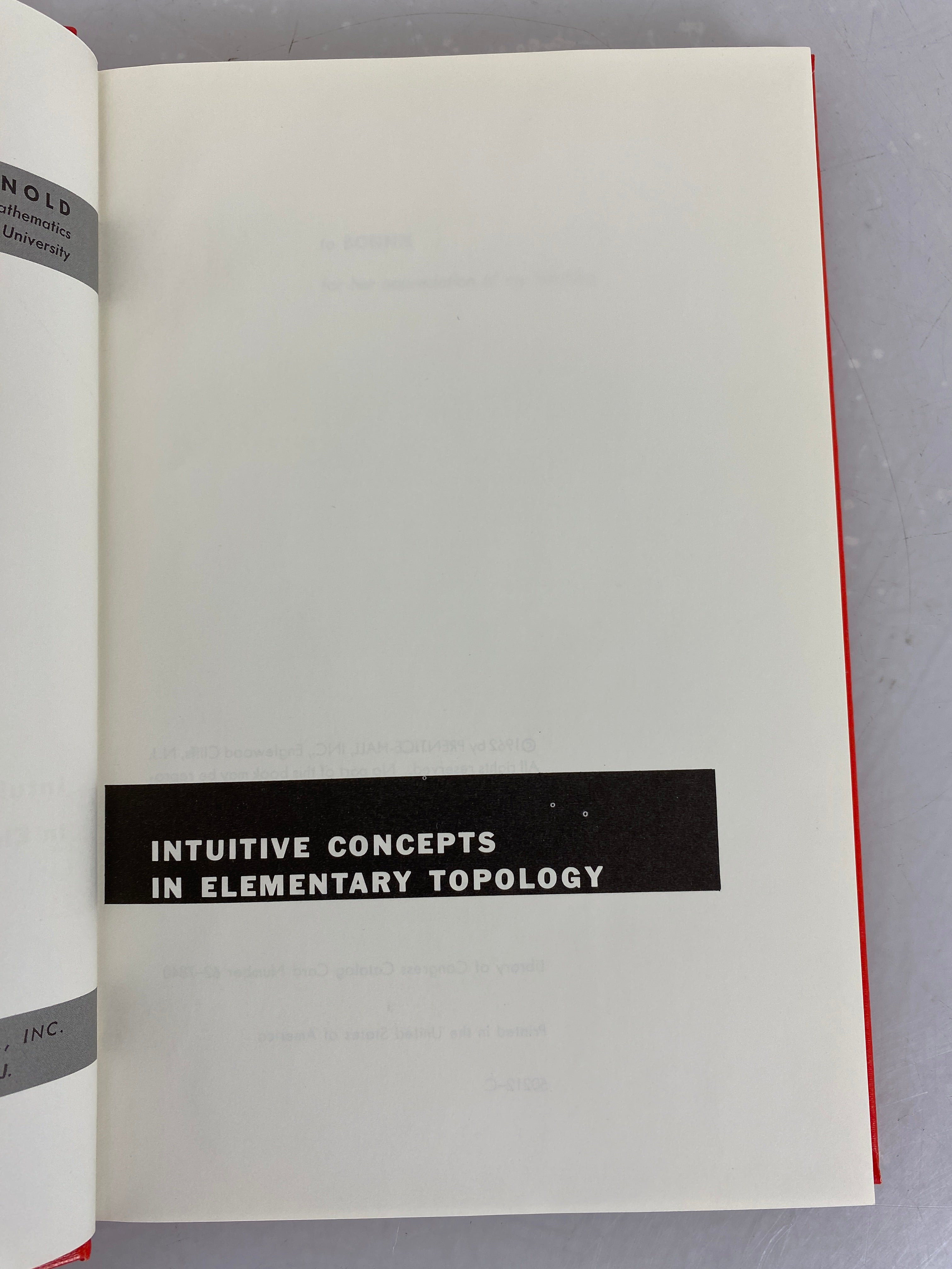 Intuitive Concepts in Elementary Topology by B.H. Arnold 1962 HC