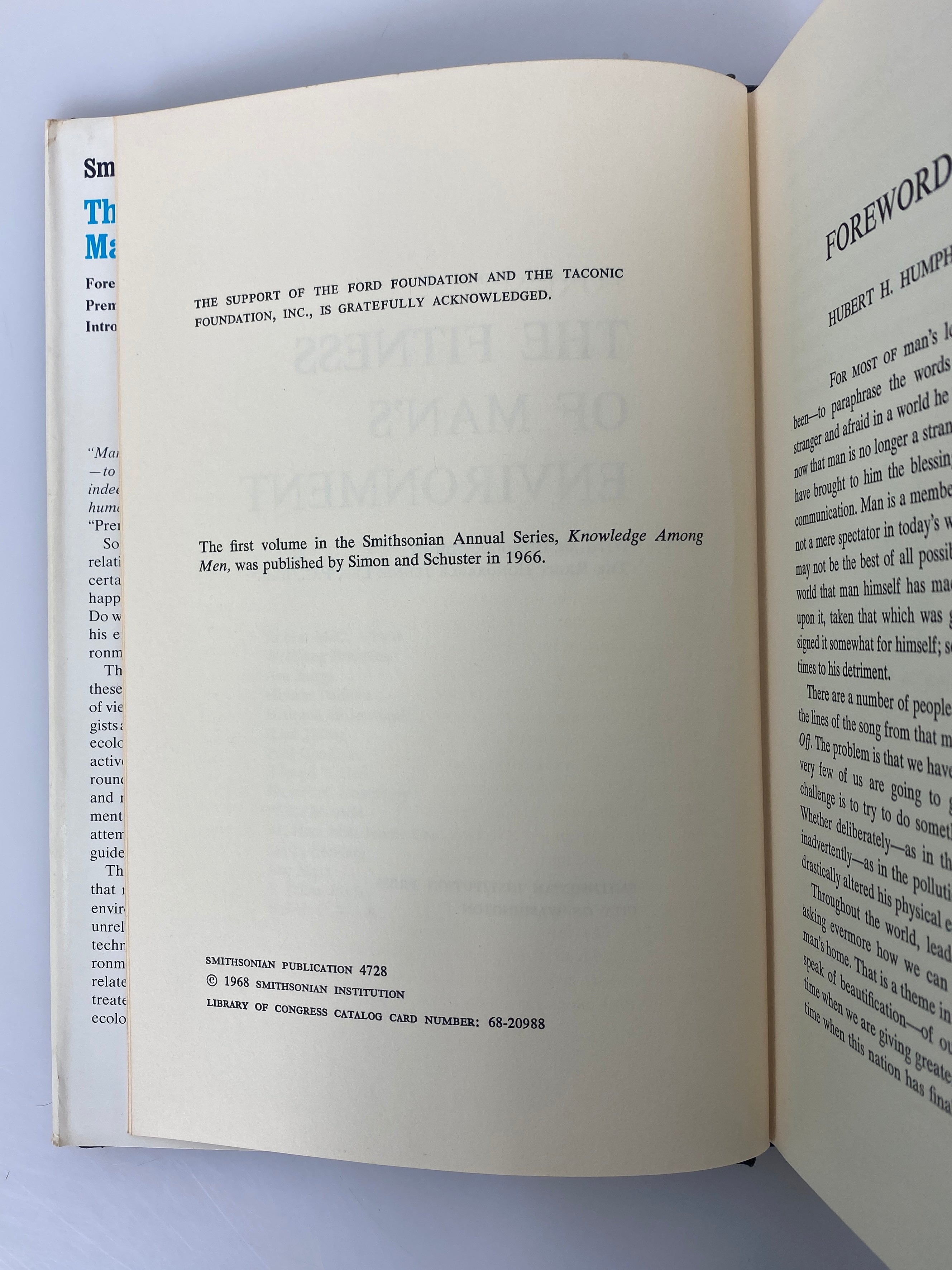 The Fitness of Man's Environment Smithsonian Annual II 1968 HC DJ