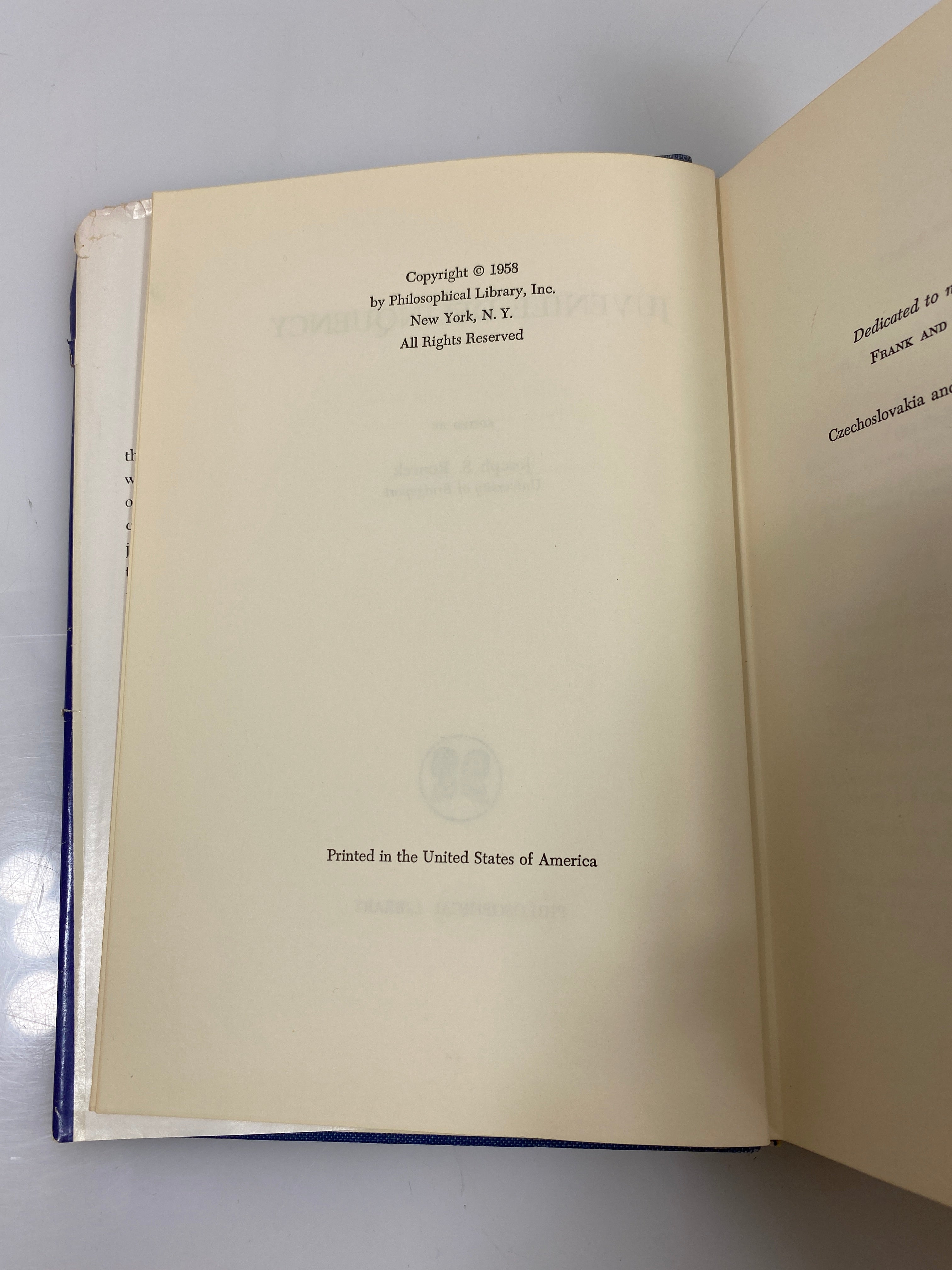 Juvenile Delinquency by Roucek Ex-library 1958 HCDJ