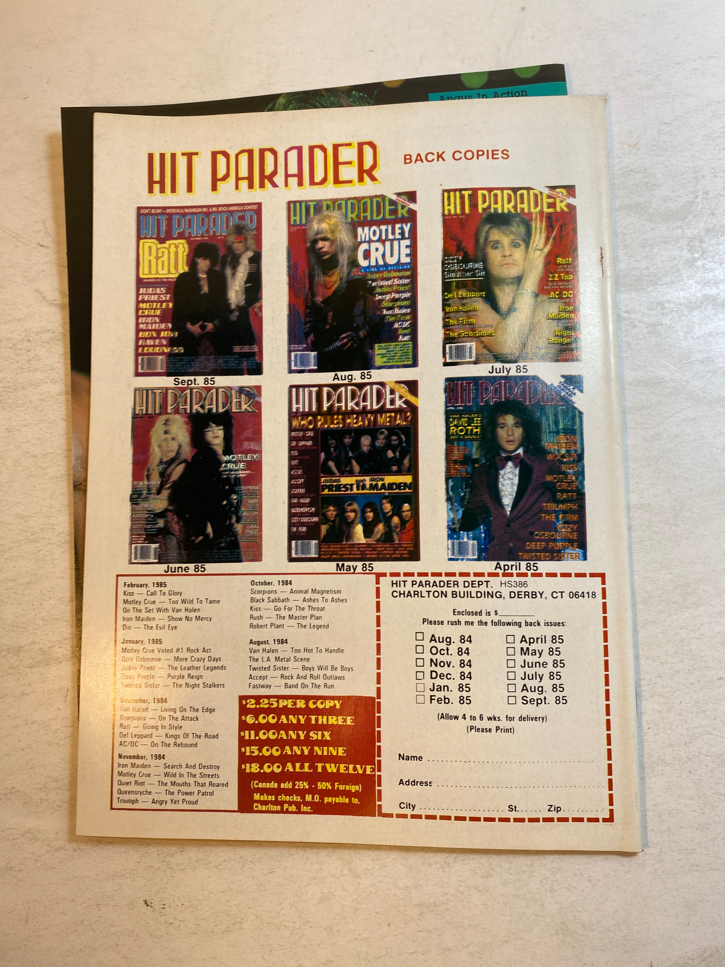 Hit Parader Heavy Metal Hot Shots March 1986 WASP AC/DC Motley Crue