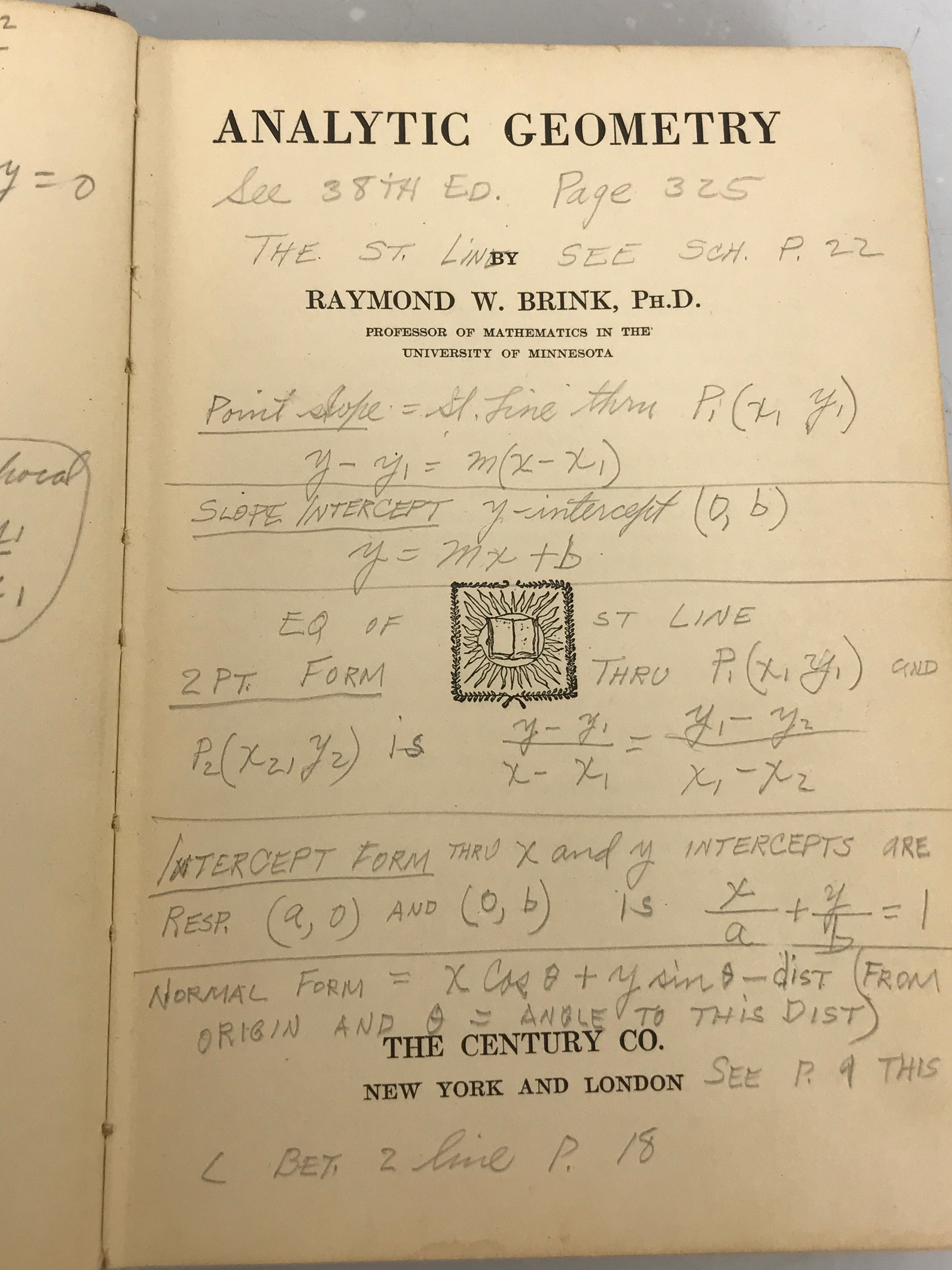 Antique Analytic Geometry by Raymond Brink 1924 HC