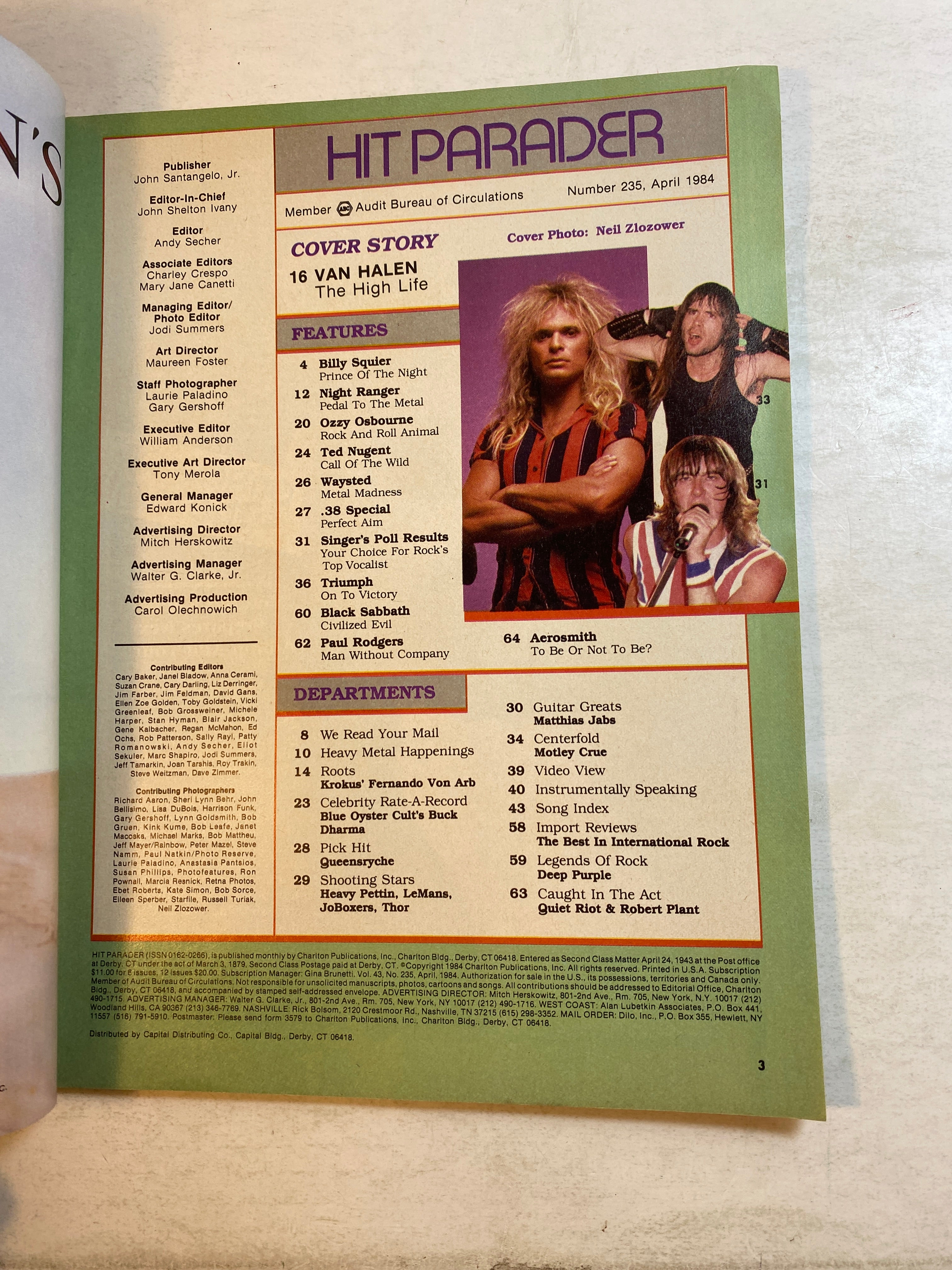 Hit Parader Magazine April 1984 Van Halen