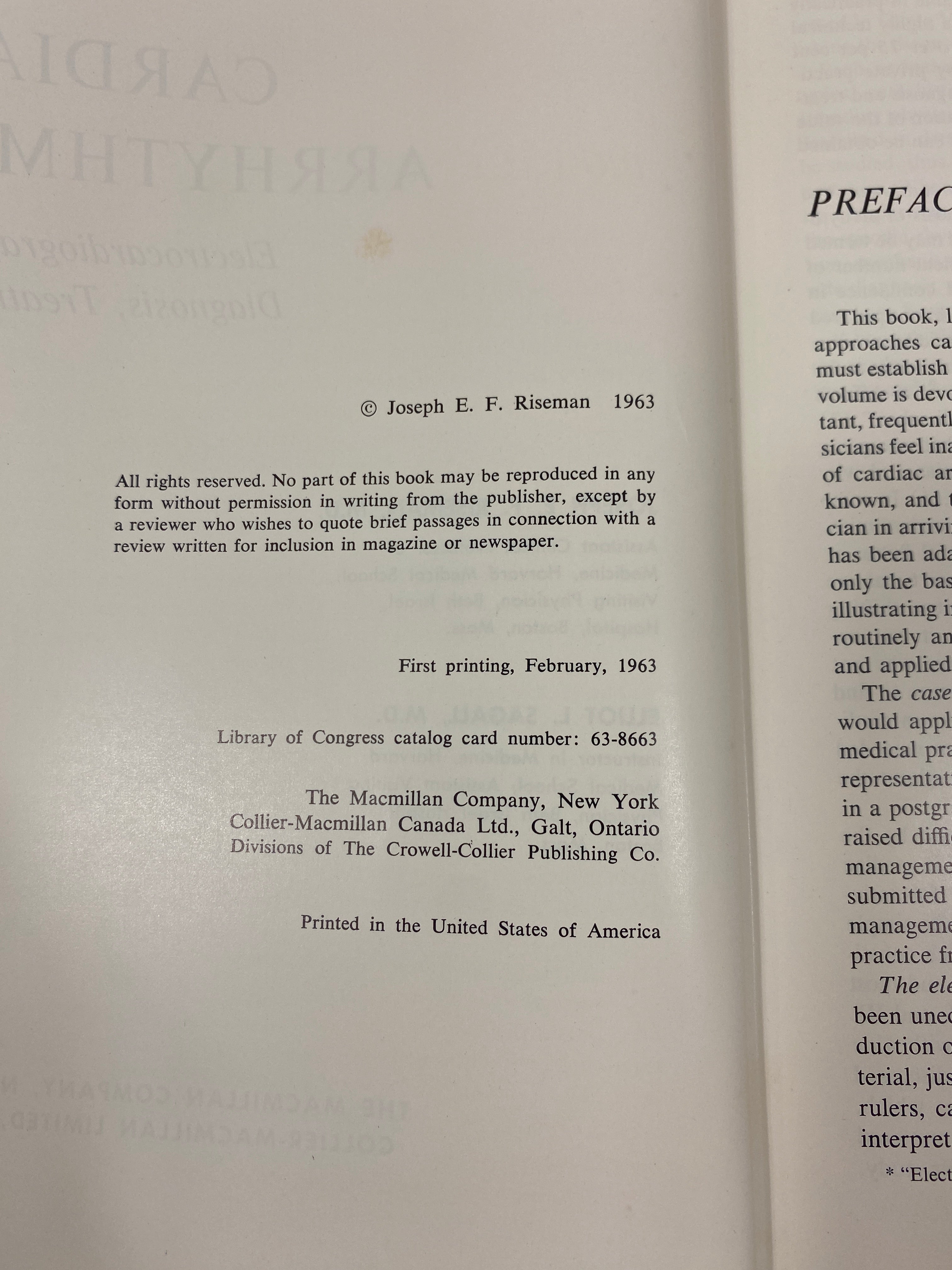 Cardiac Arrhythmias by Riseman/Sagall 1963 HCDJ