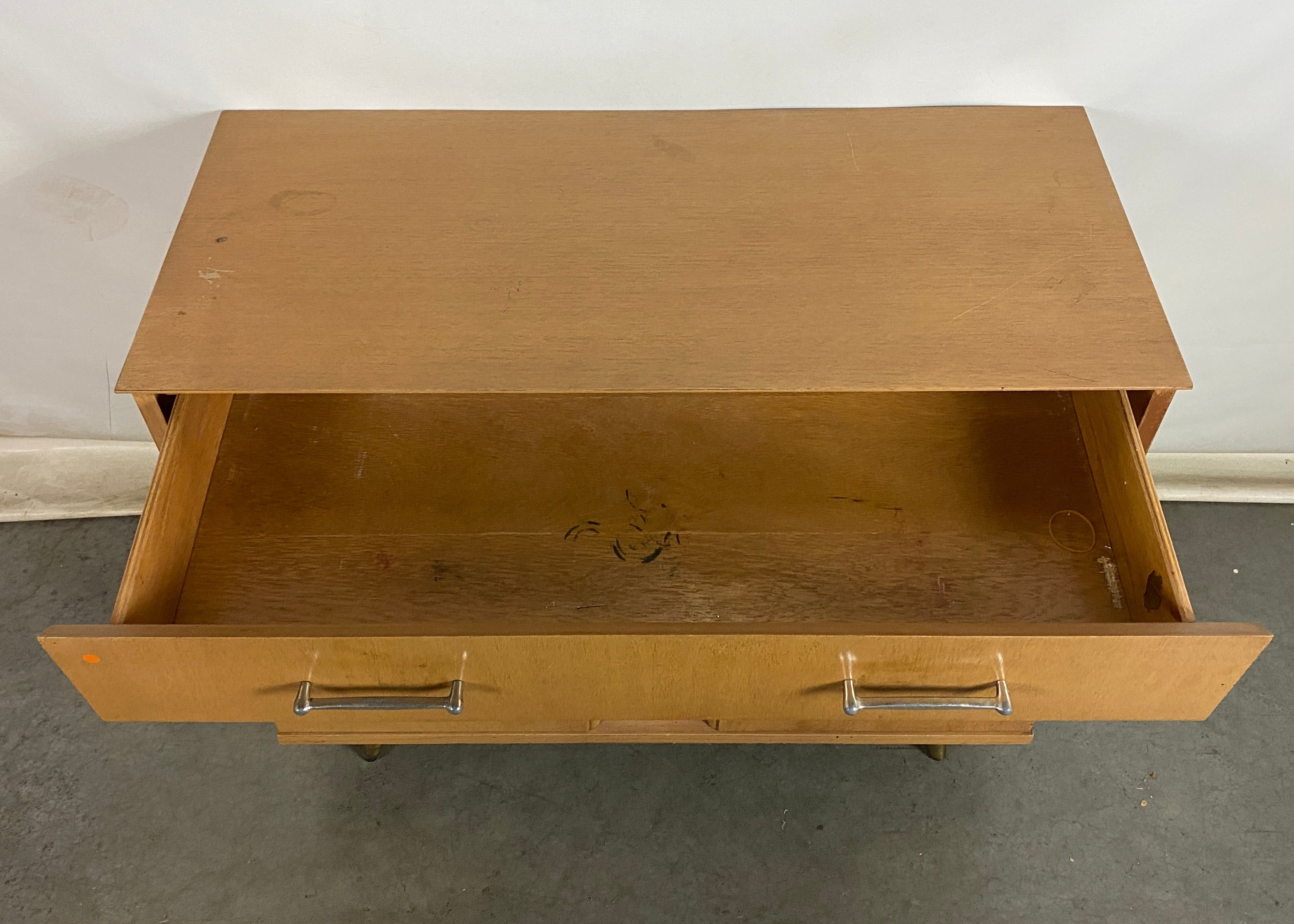 Wood 2 Door 1 Drawer Cabinet w/ Brass Hardware
