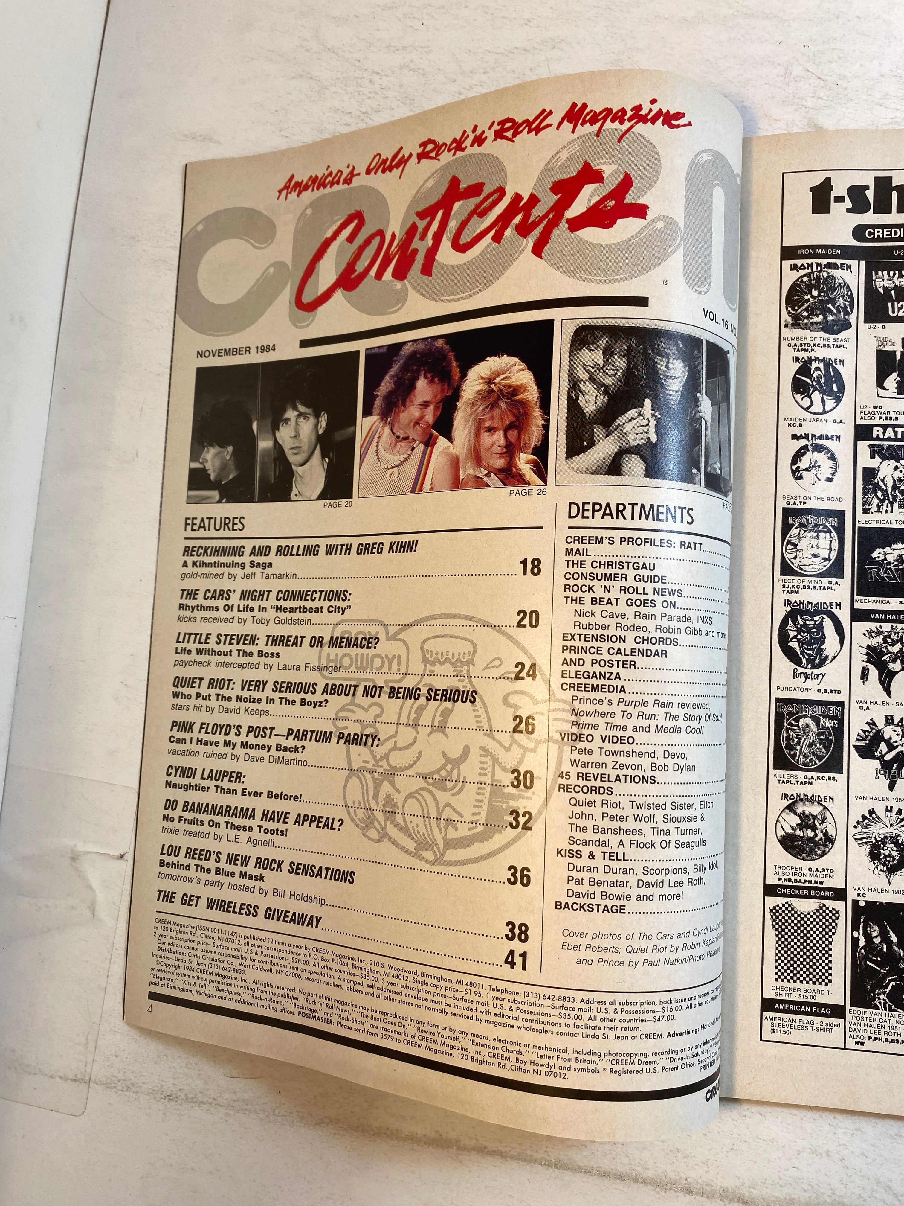 Creem Magazine November 1984 Quiet Riot Cars Prince Cyndi Lauper