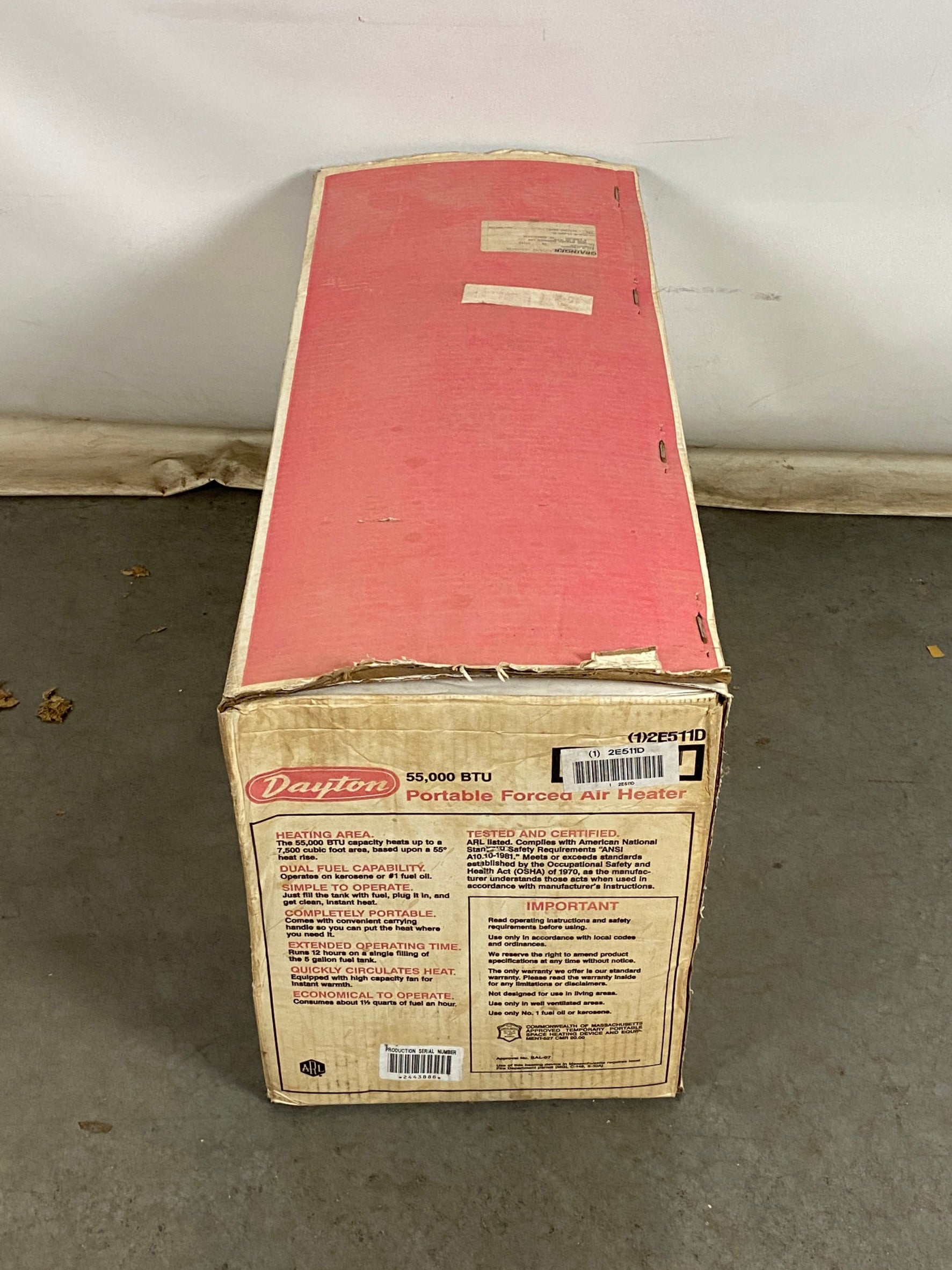 Dayton #(1)2E511D 55,000 BTU Portable Forced Air Heater *New*