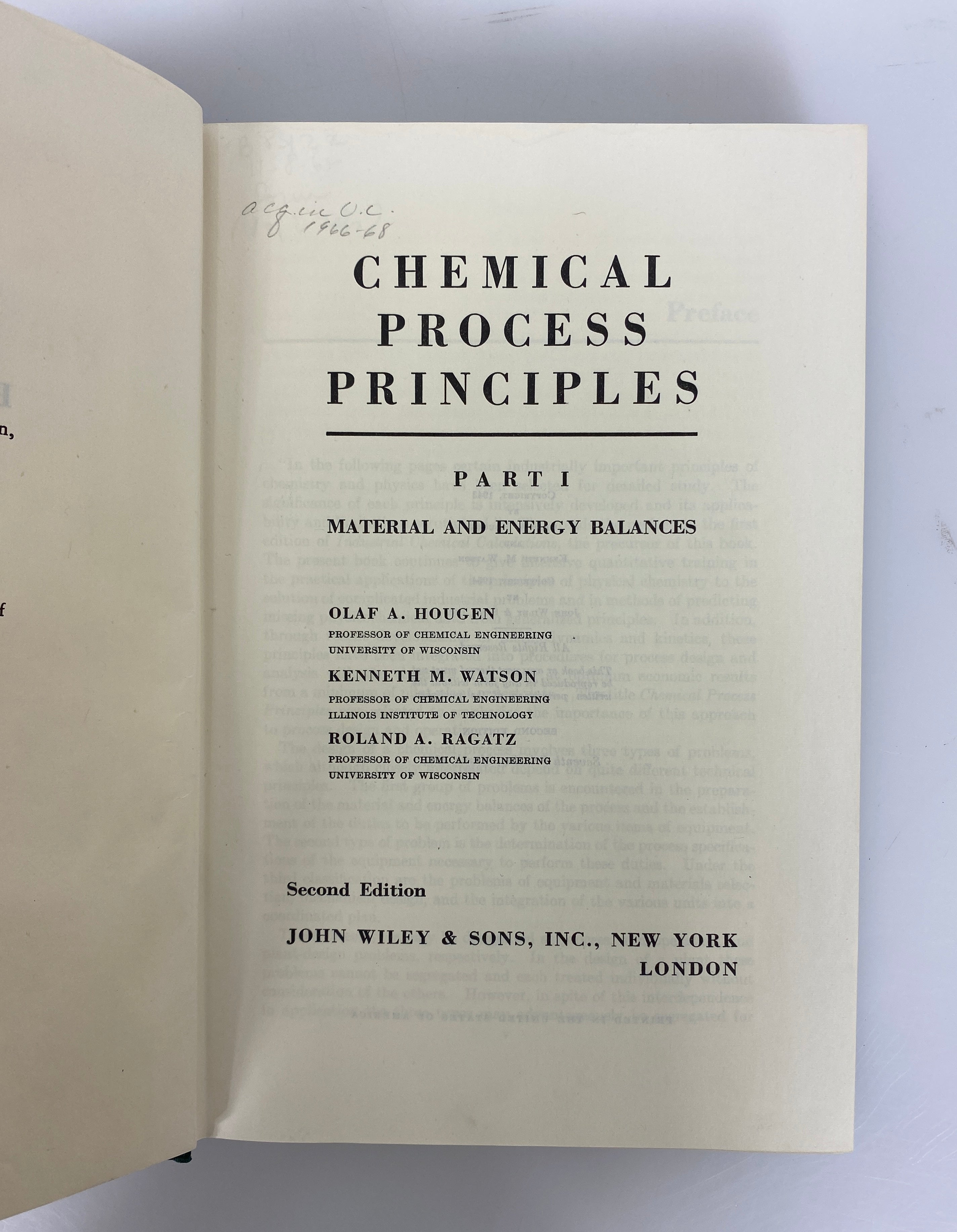 2 Vol Set: Chemical Process Principles 1964 Seventh Printing Vintage HC