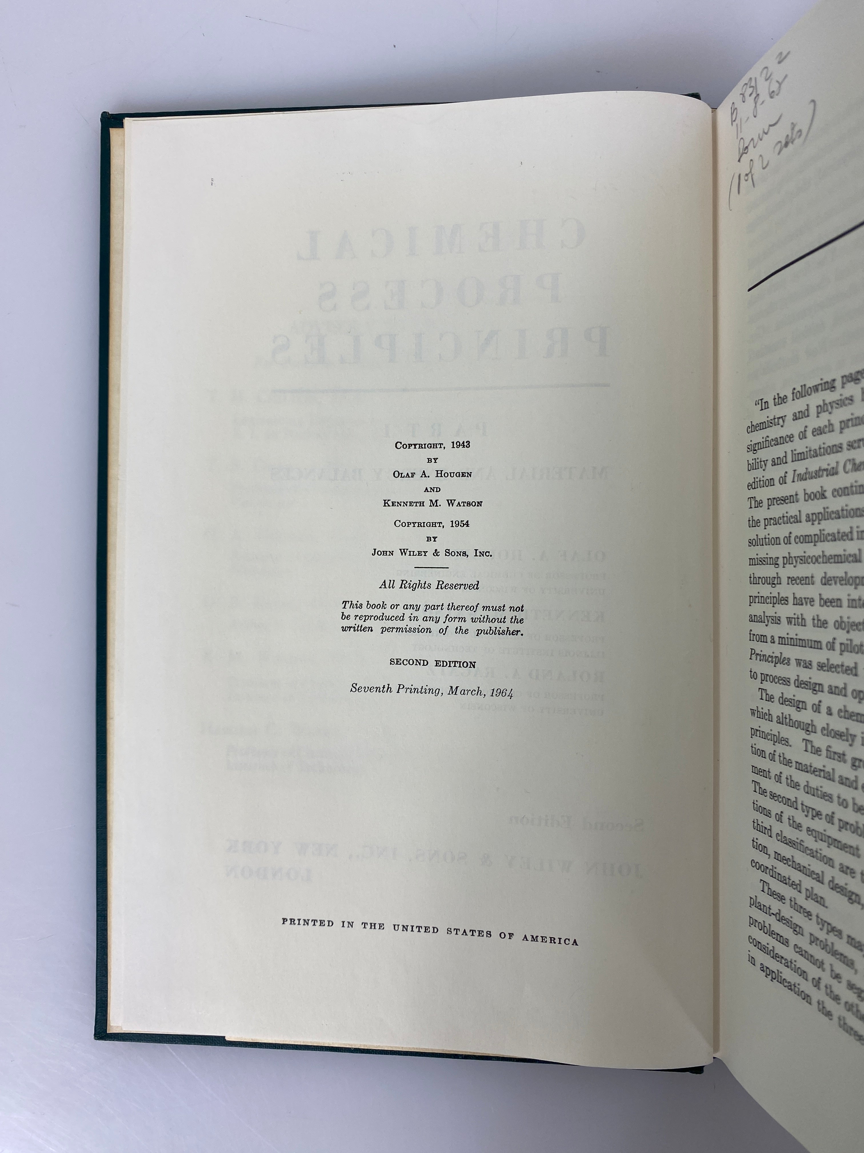 2 Vol Set: Chemical Process Principles 1964 Seventh Printing Vintage HC