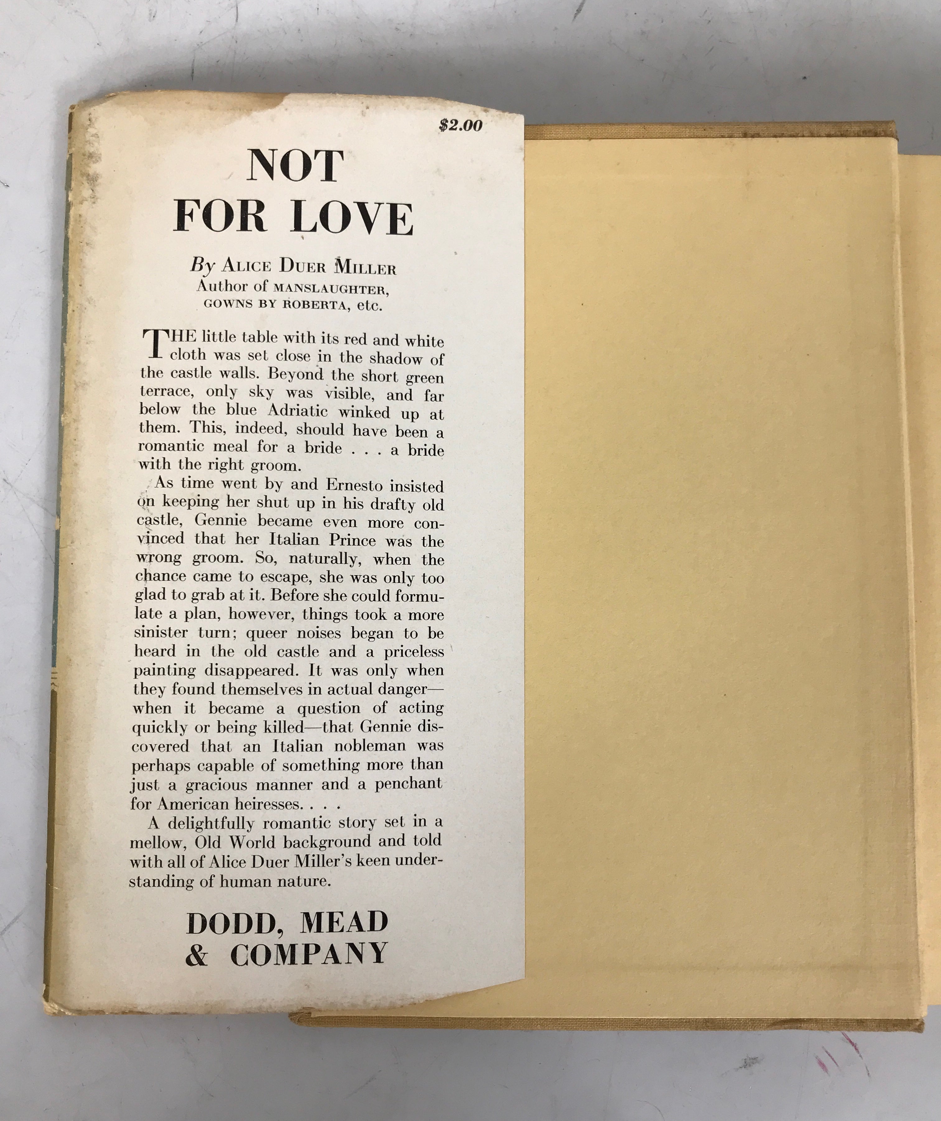 Not for Love Alice Duer Miller 1937 First Edition HC DJ