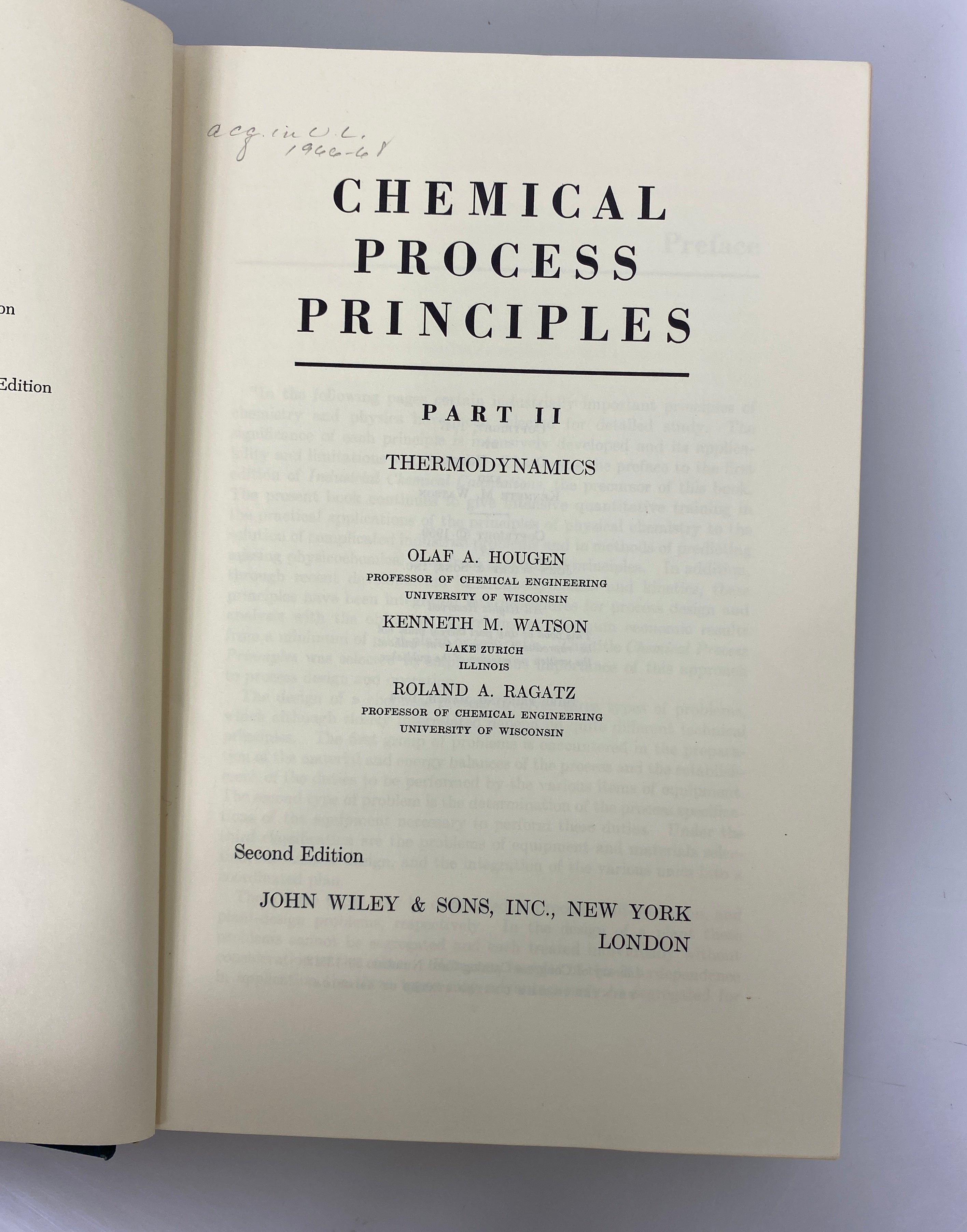 2 Vol Set: Chemical Process Principles 1964 Seventh Printing Vintage HC