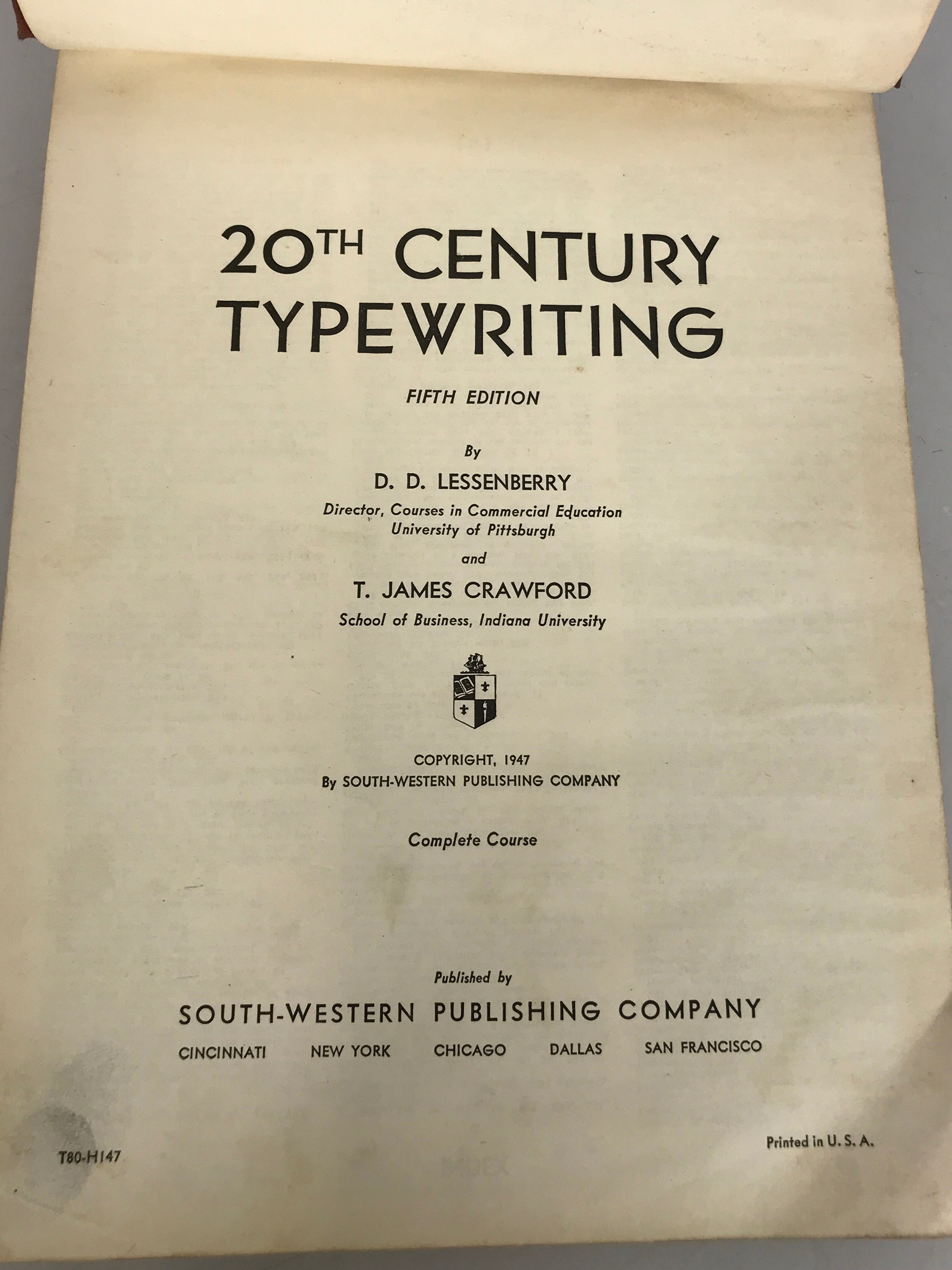 20th Century Typewriting 5th Edition Complete Course by Lessenberry and Crawford 1947 HC