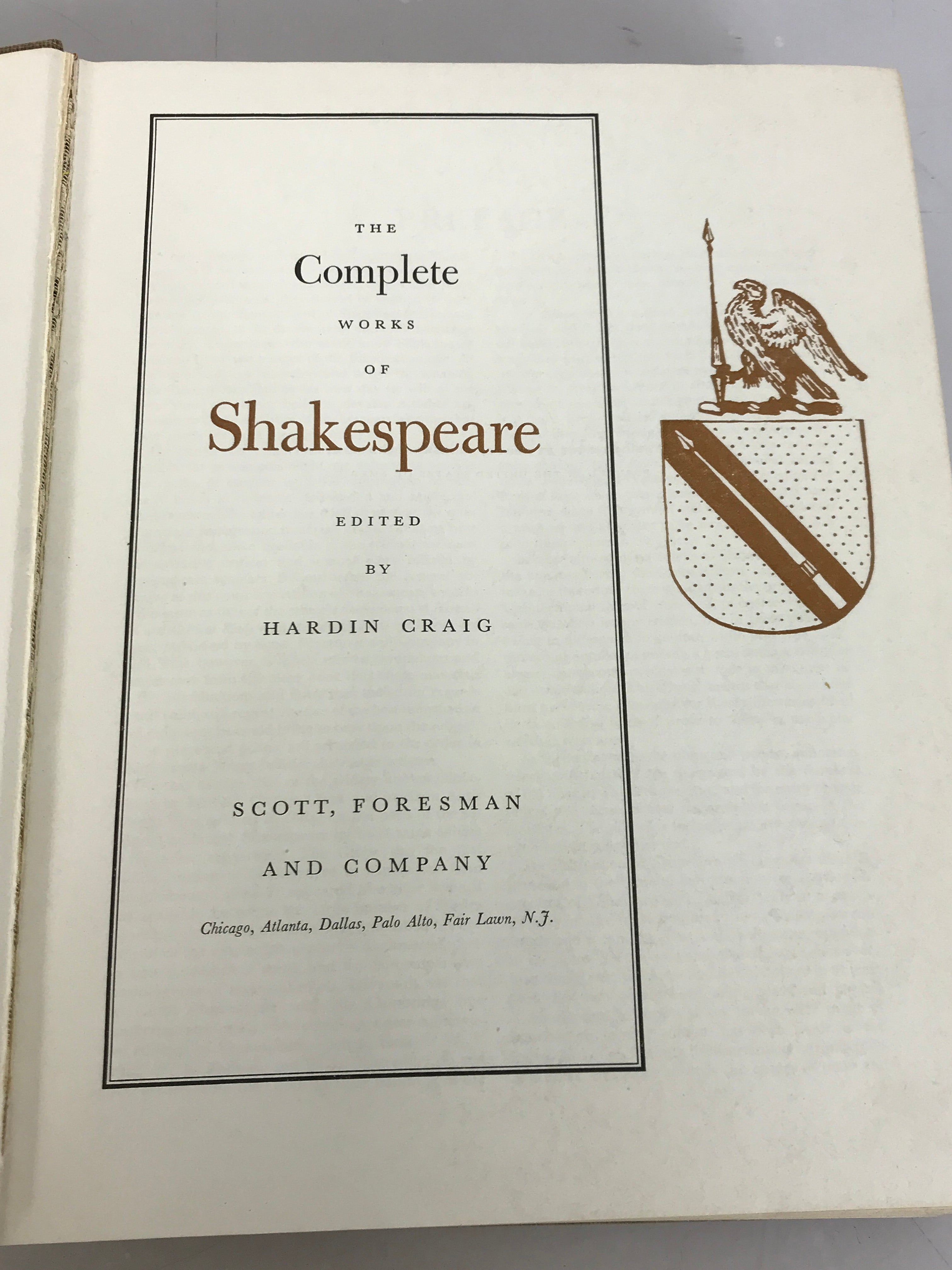 The Complete Works of Shakespeare by Hardin Craig 1951 HC