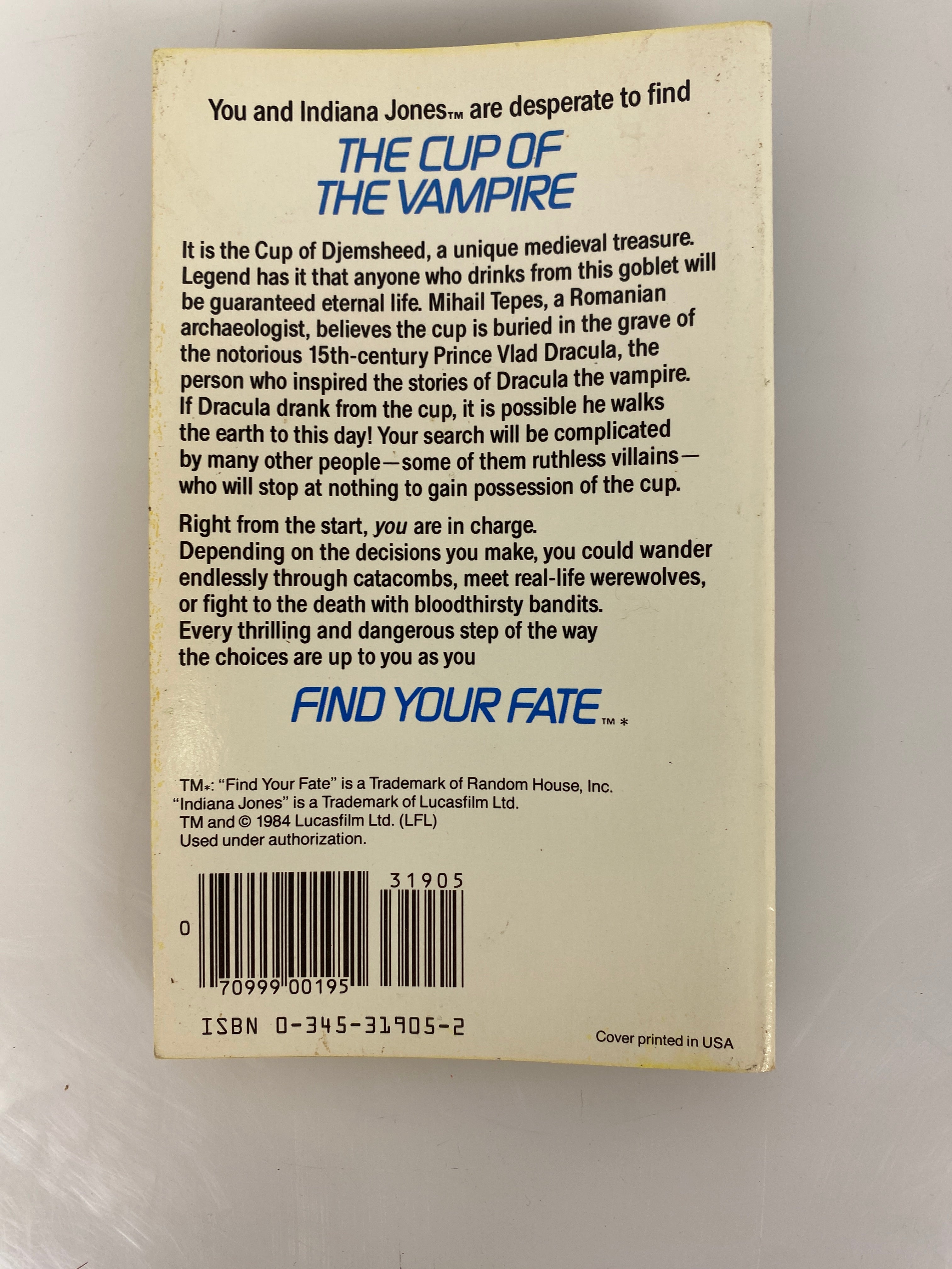 Find Your Fate Indiana Jones #5: Cup of the Vampire Andrew Helfer 1984 SC