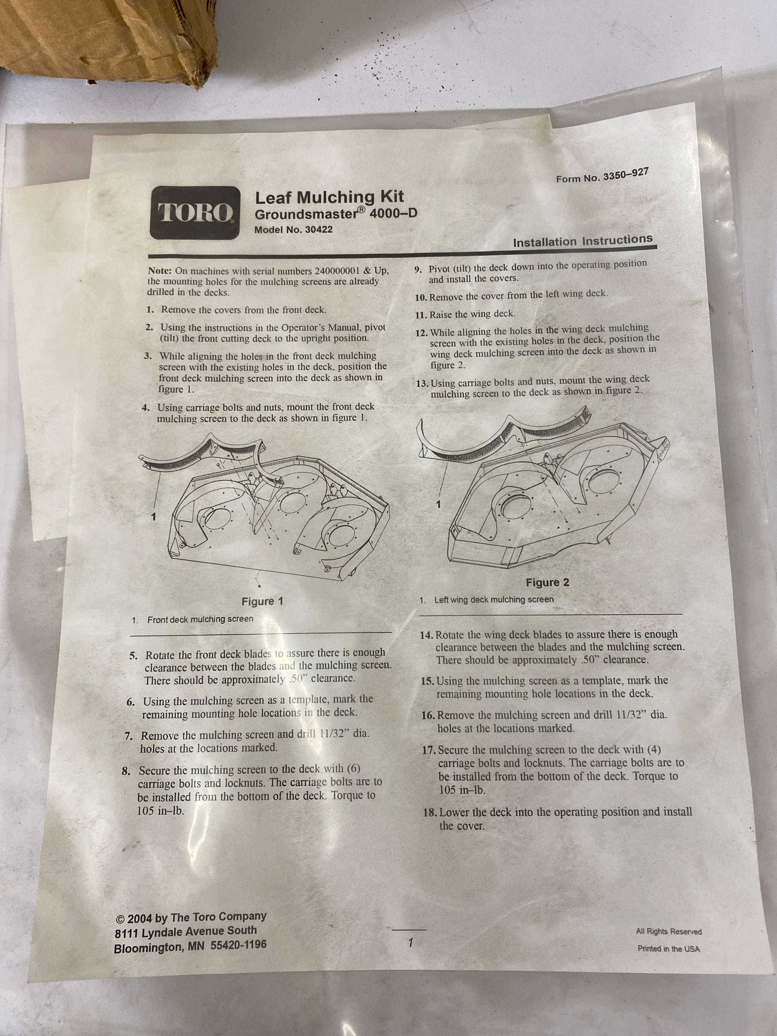 Toro Grand Master 4000-D Leaf Mulching Attachment
