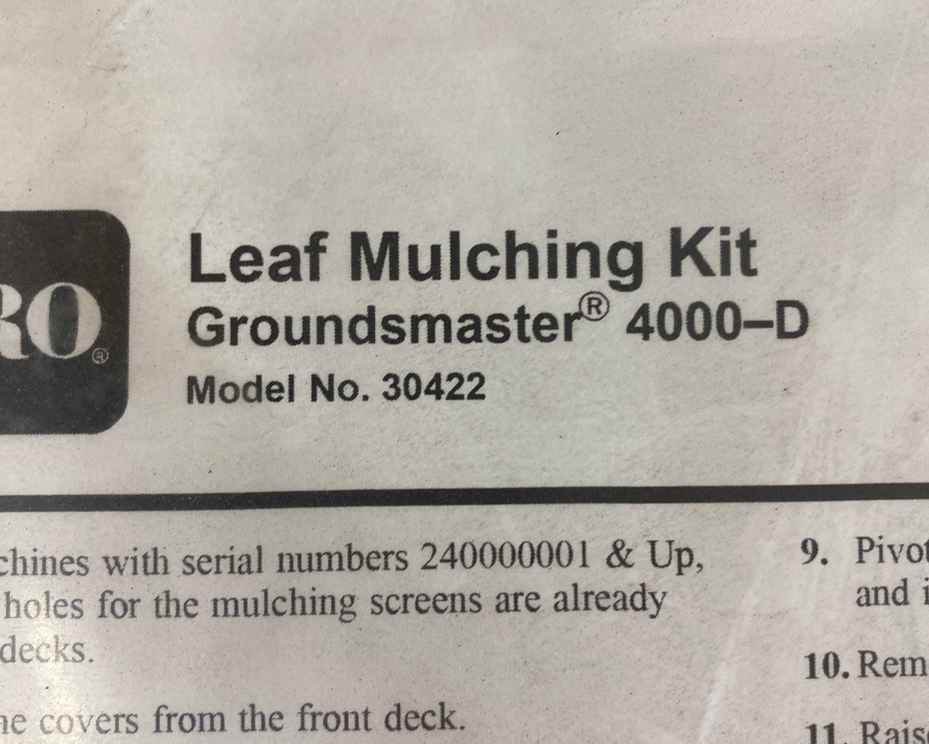 Toro Grand Master 4000-D Leaf Mulching Attachment