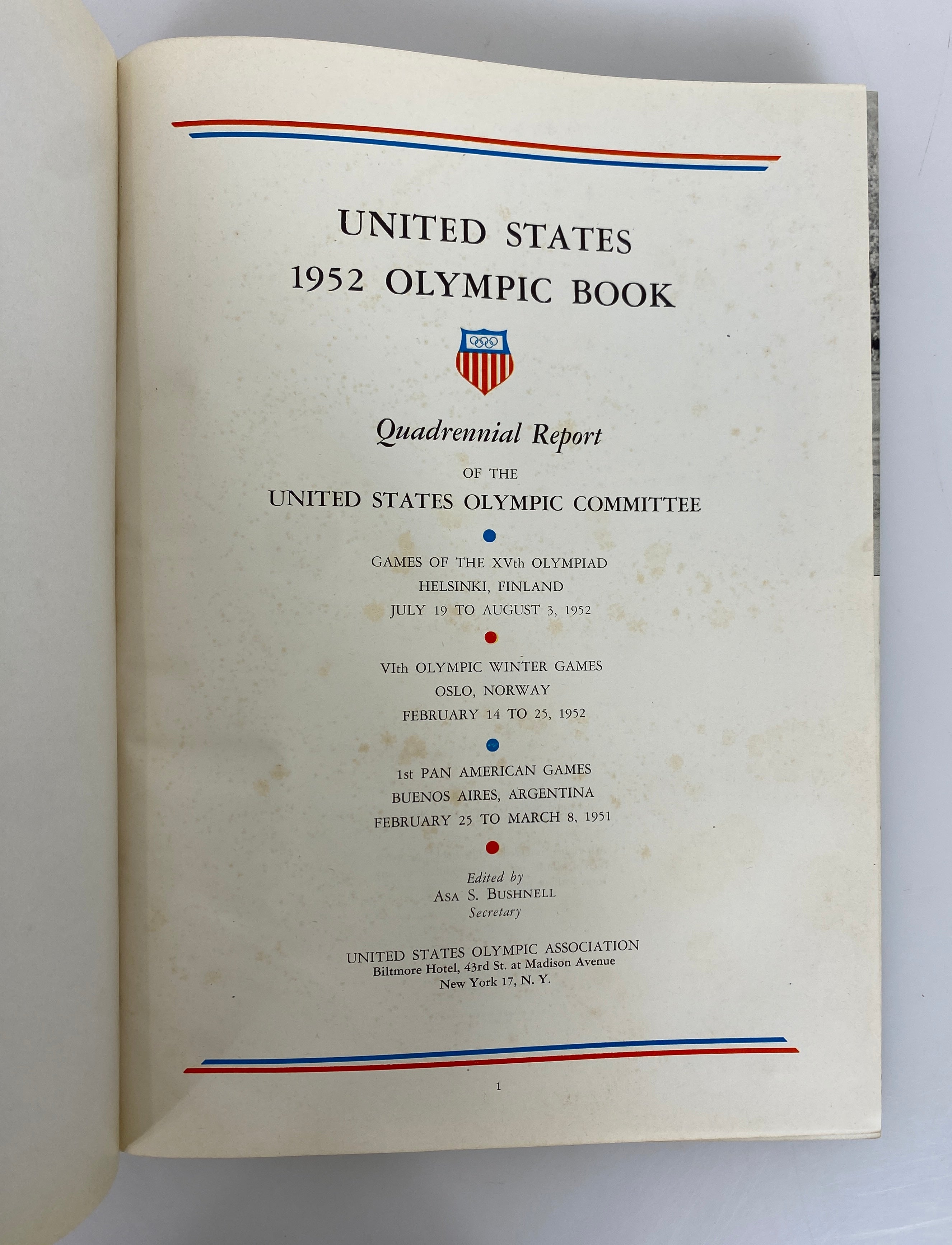 2 Volumes: US Olympic Committee 1948 Games/US 1952 Olympic Book Vintage HC