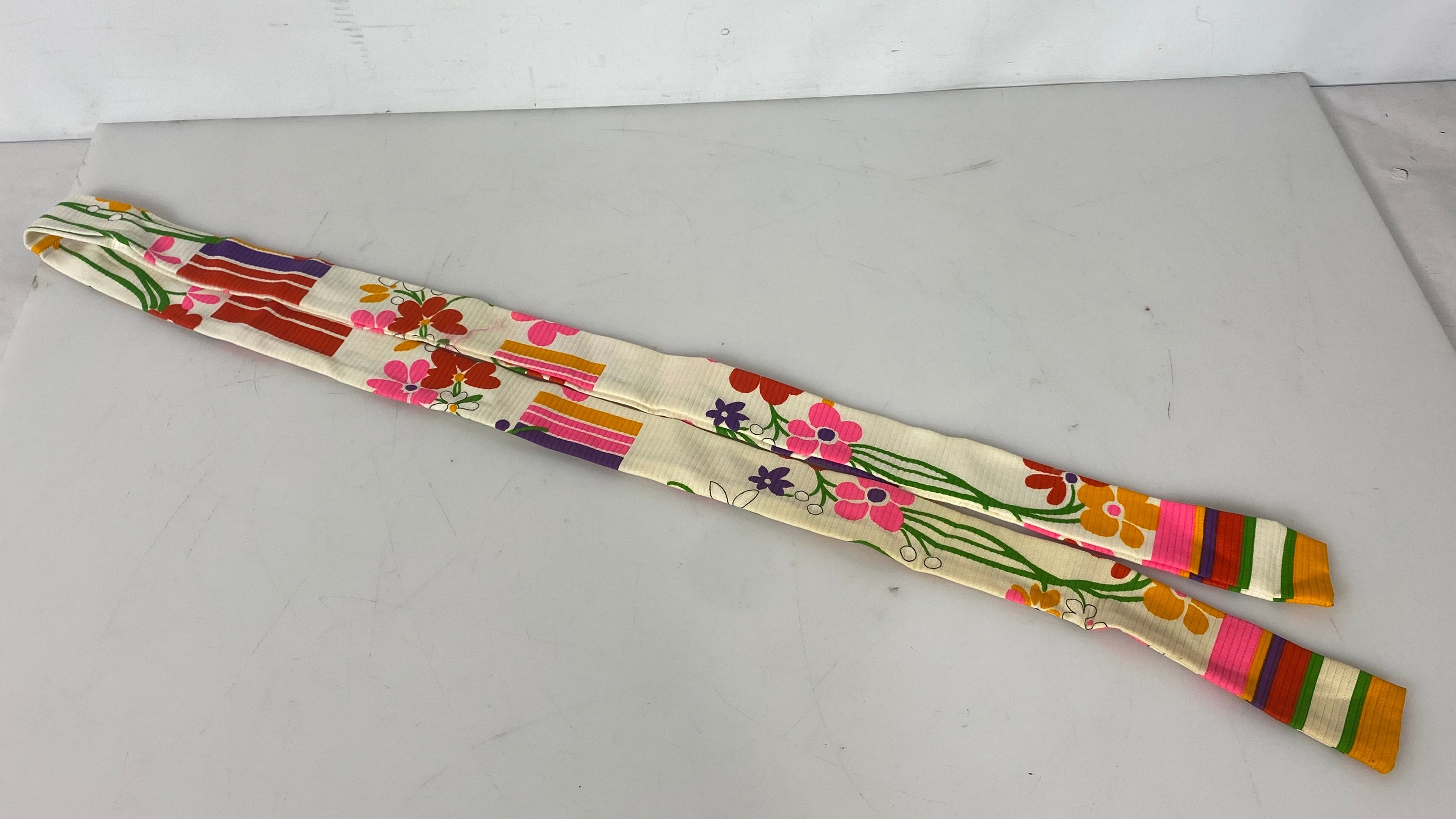 Vintage 1960s Neon Mod Floral Print Cloth Belt