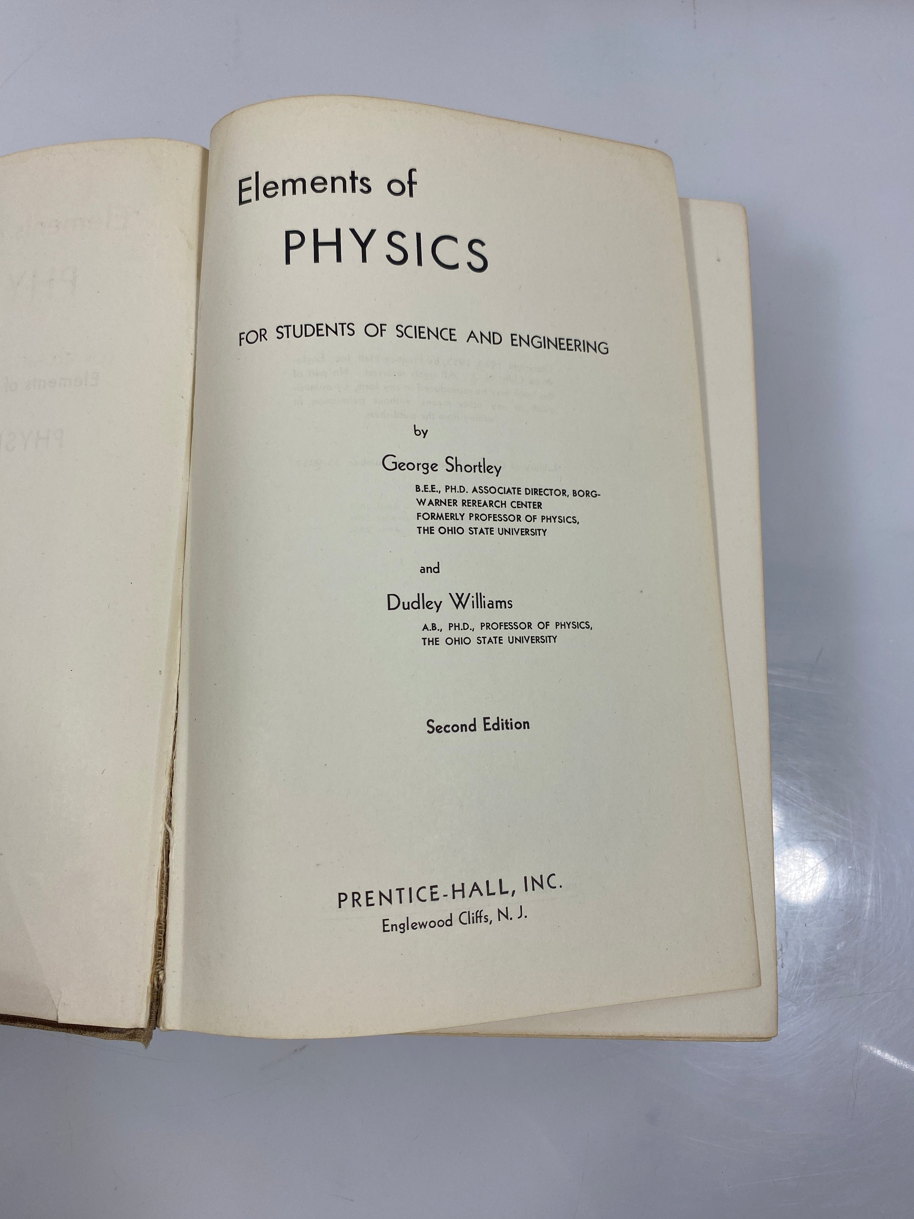 Elements of Physics by Shortley/Williams 2nd Ed. 1956 HC