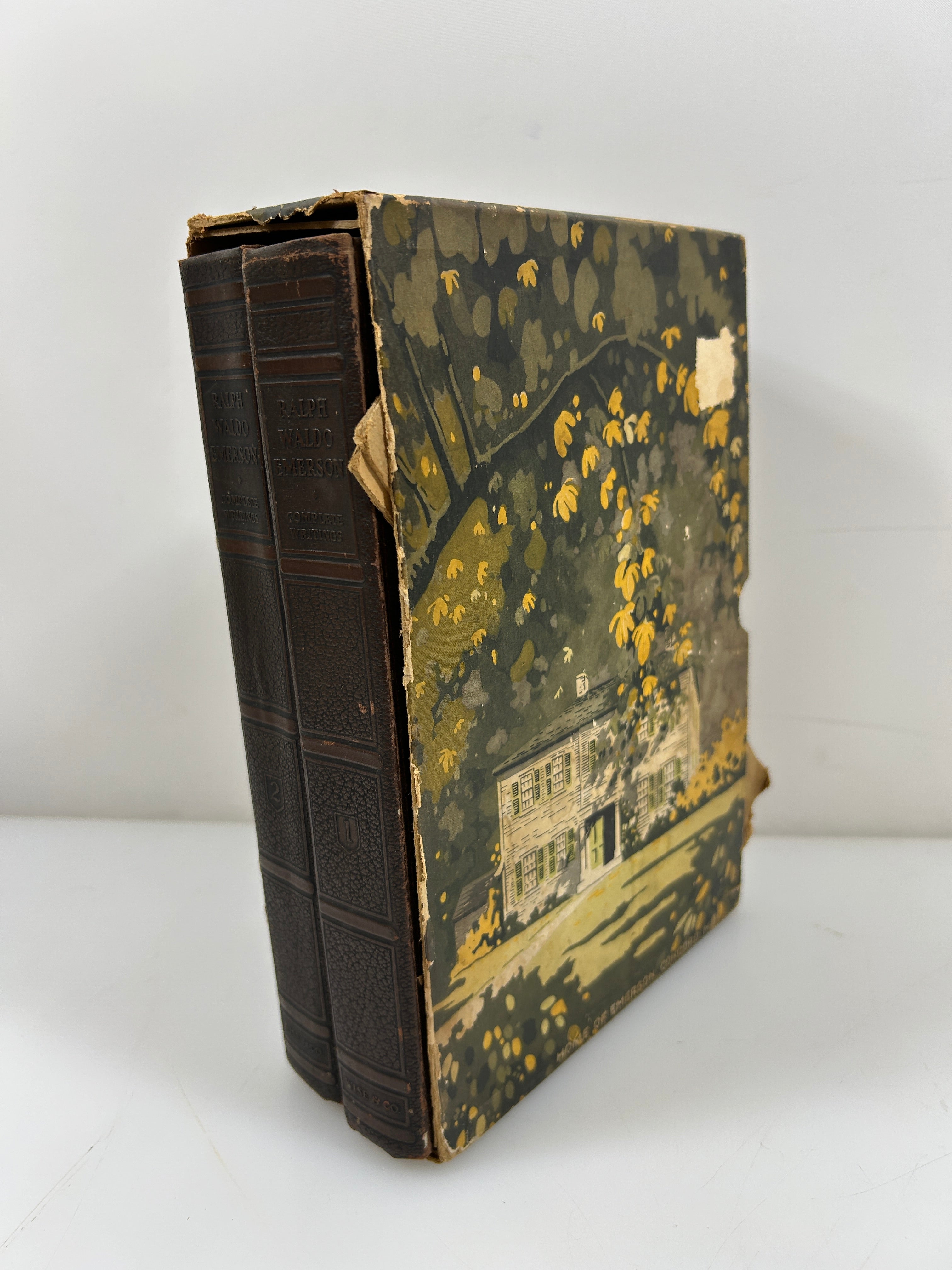 Ralph Waldo Emerson Complete Works 2 Leatherbound Vols in Slipcase 1929 HC