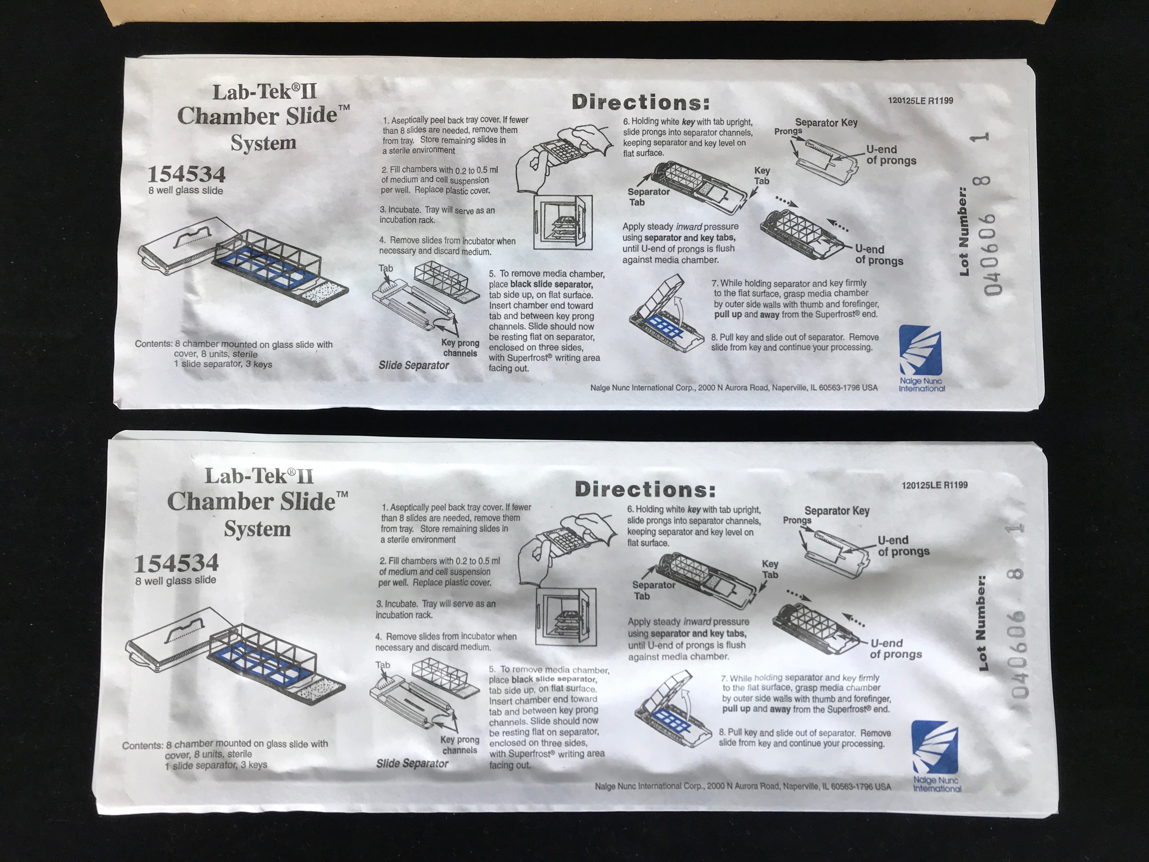 NUNC Lab-Tek II Sterile RS Glass 8-Well Chamber Slide System 154534 Pack of 16