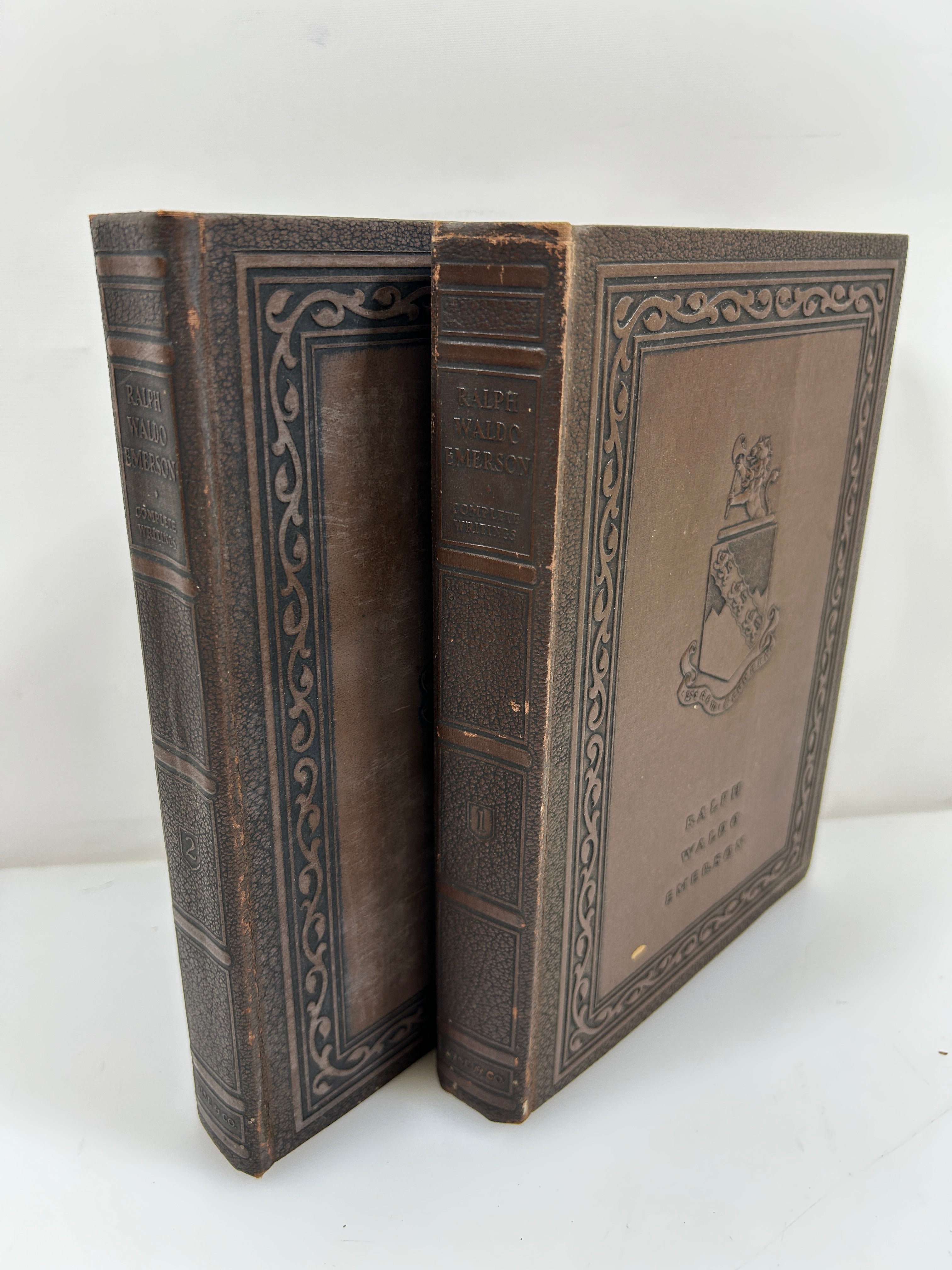 Ralph Waldo Emerson Complete Works 2 Leatherbound Vols in Slipcase 1929 HC