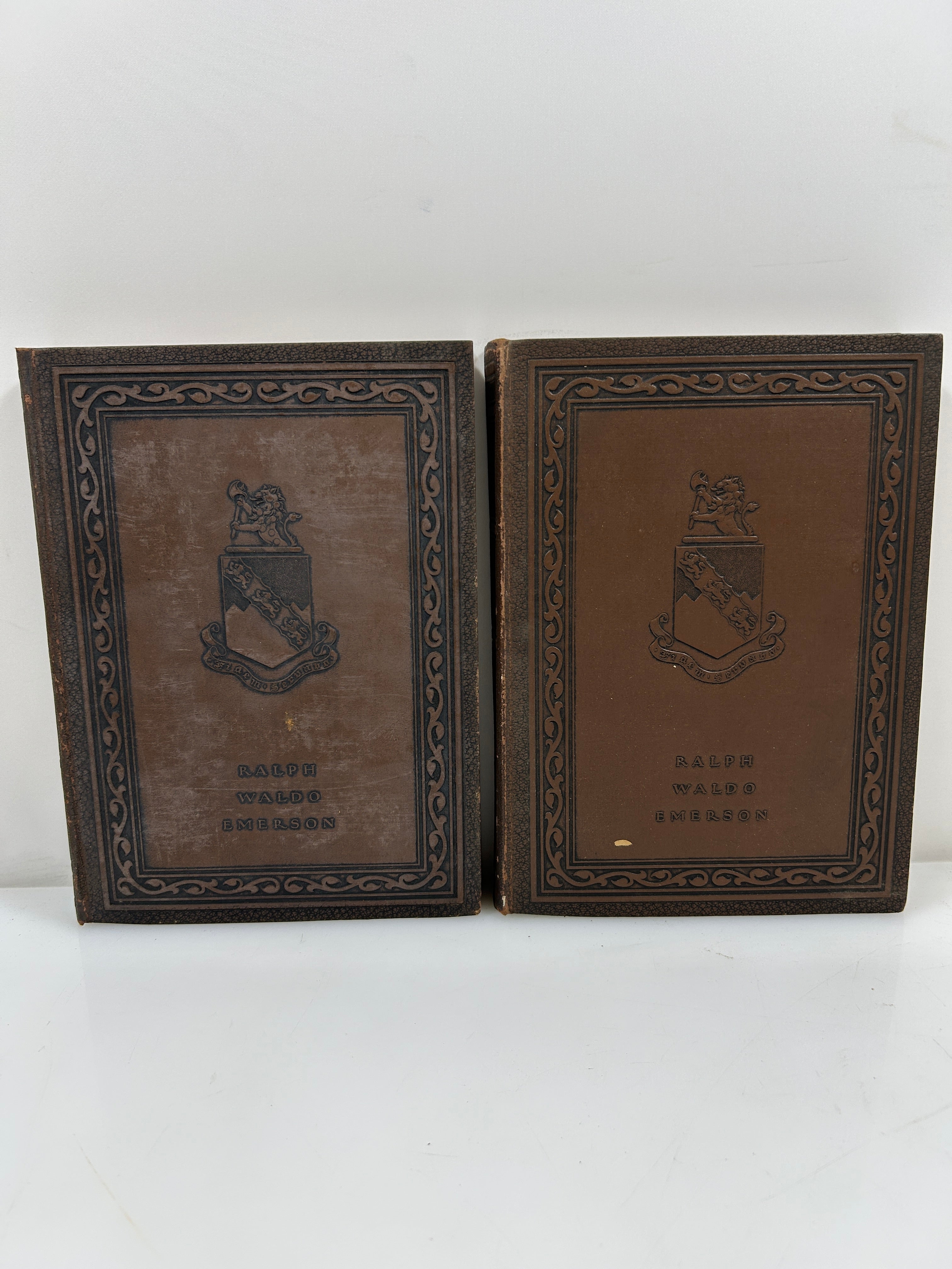 Ralph Waldo Emerson Complete Works 2 Leatherbound Vols in Slipcase 1929 HC