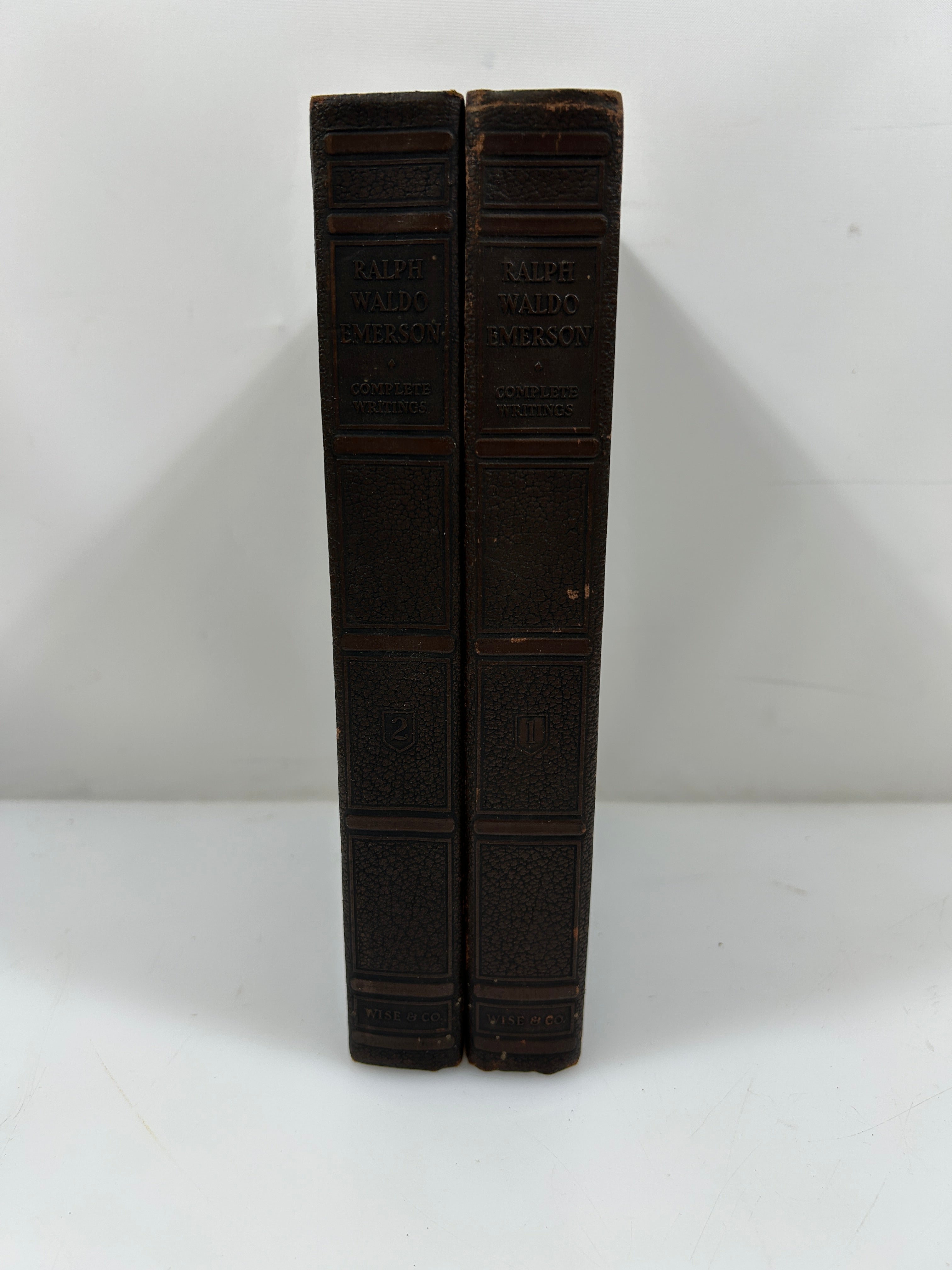 Ralph Waldo Emerson Complete Works 2 Leatherbound Vols in Slipcase 1929 HC