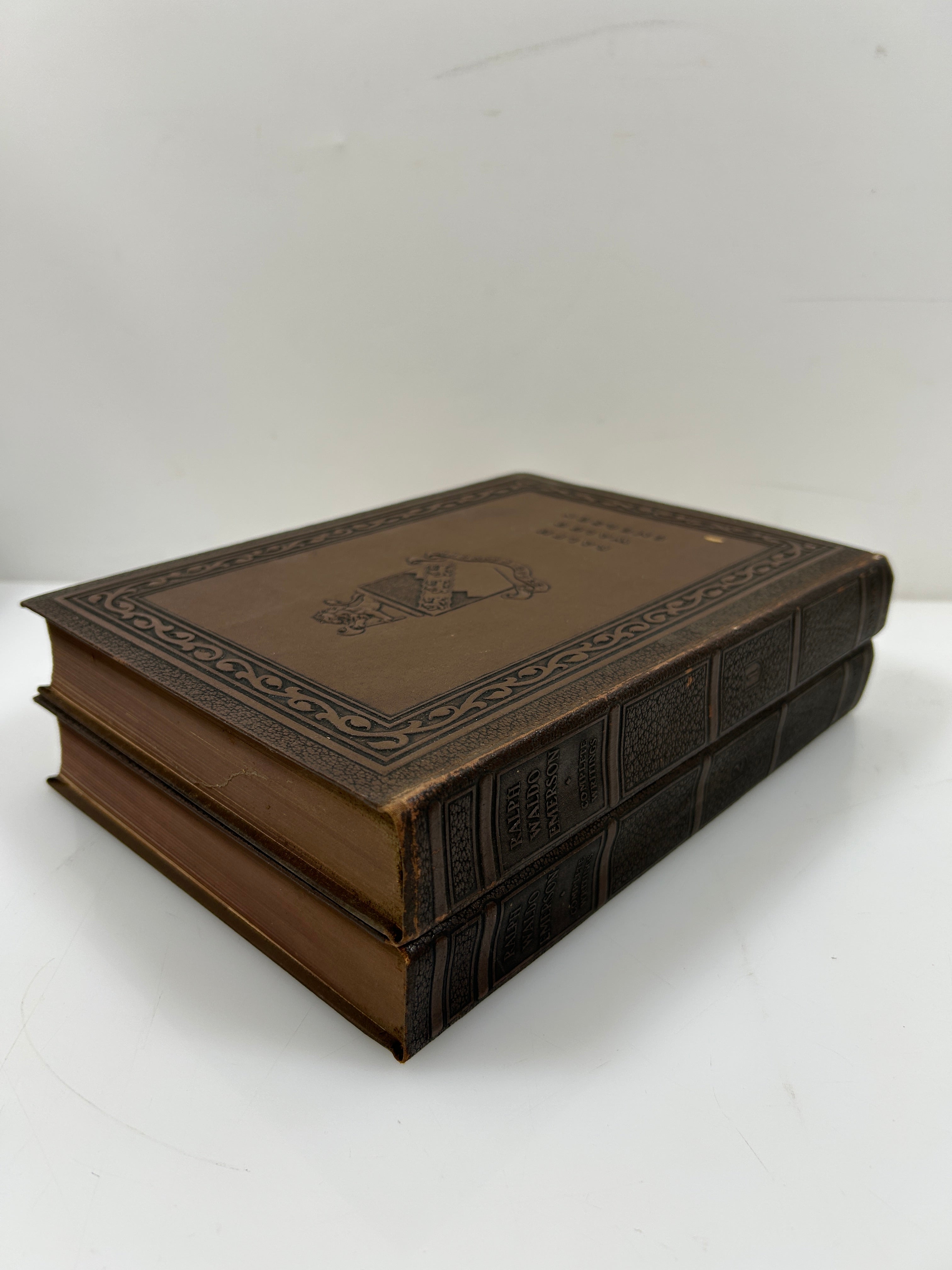 Ralph Waldo Emerson Complete Works 2 Leatherbound Vols in Slipcase 1929 HC