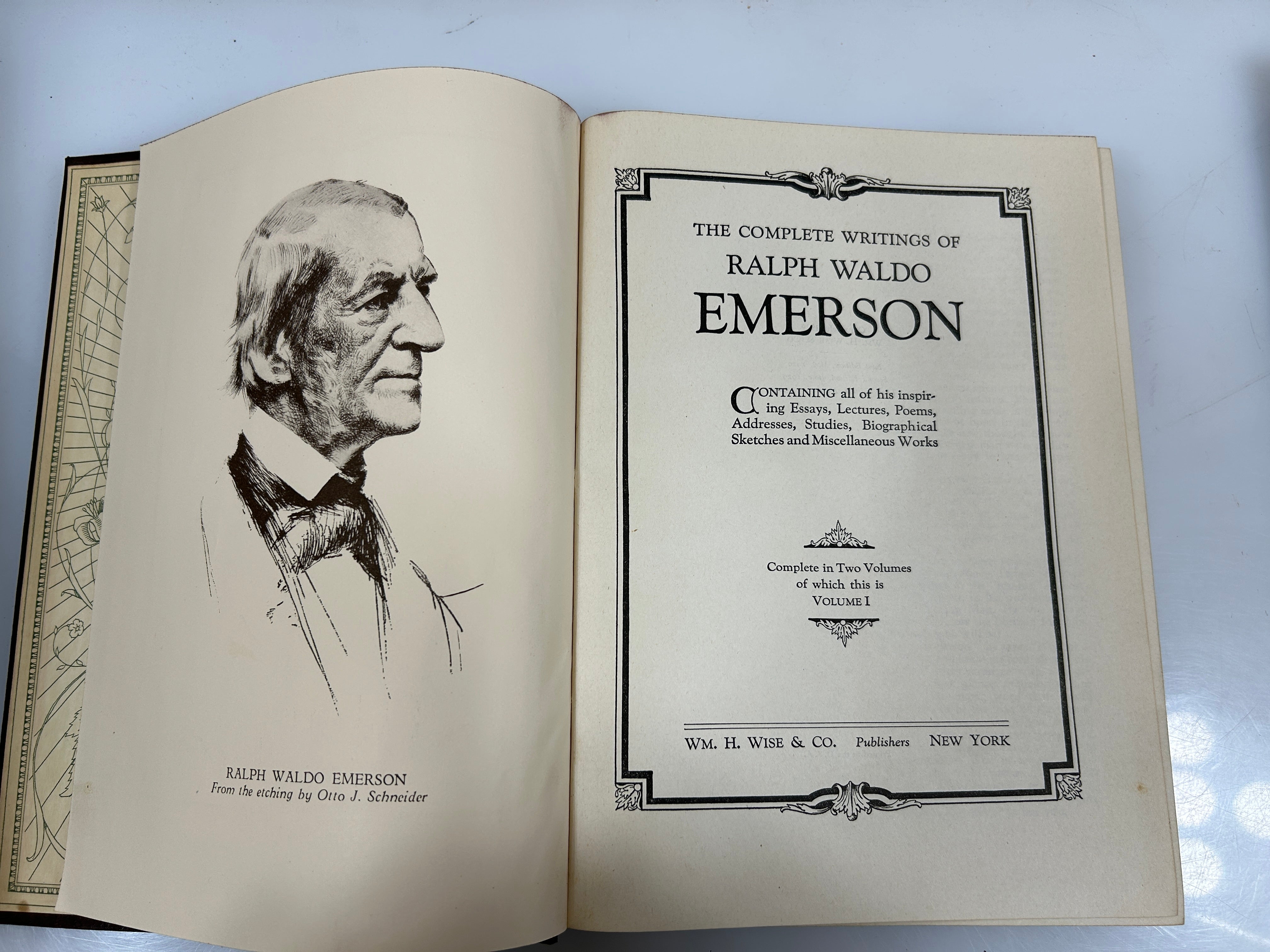 Ralph Waldo Emerson Complete Works 2 Leatherbound Vols in Slipcase 1929 HC