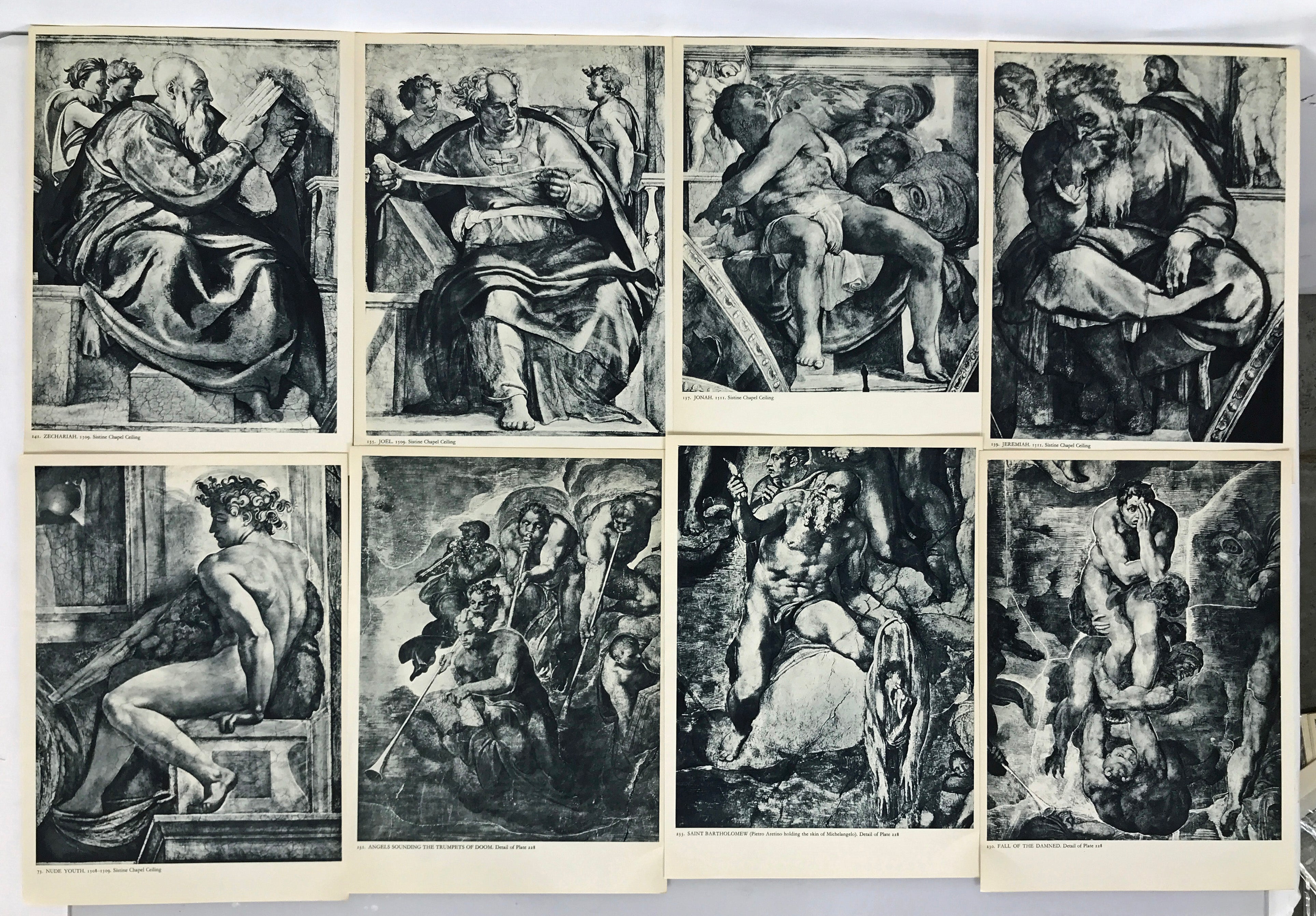 Assorted Black and White Prints of The Sistine Chapel by Michelangelo