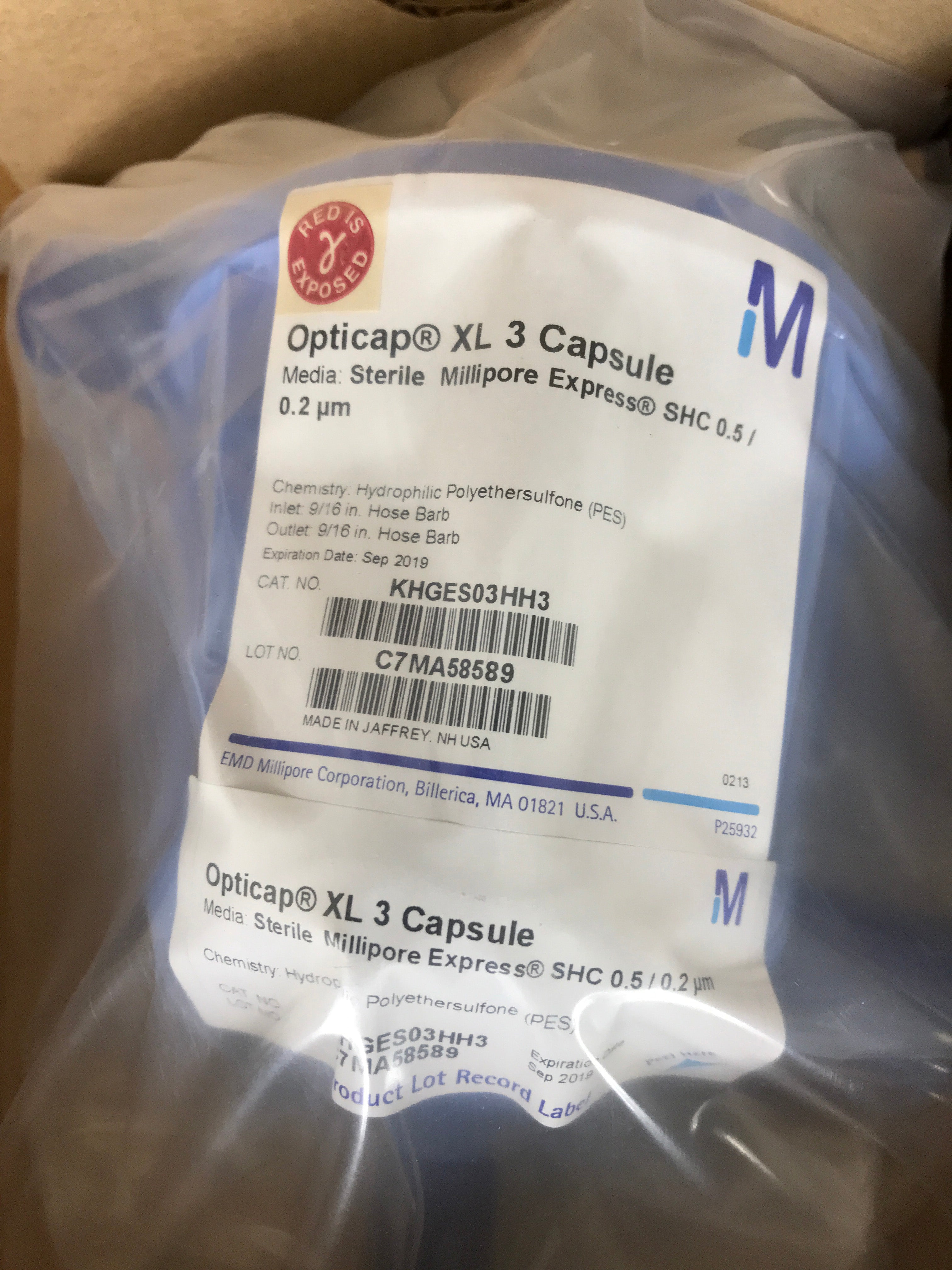 2 Sealed Millipore Opticap Sterile XL 3 Capsules Express SHC 0.5 / 0.2um