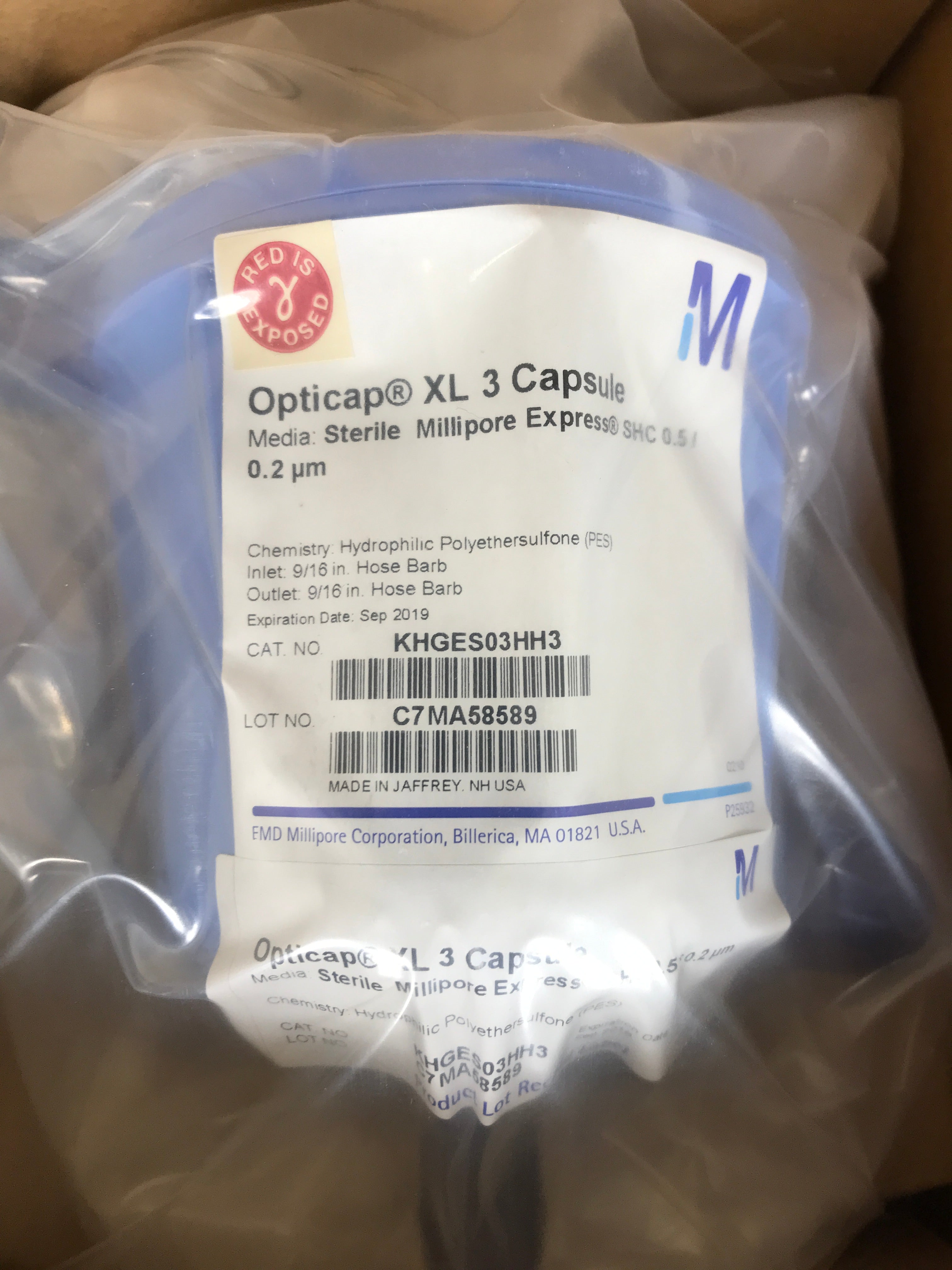 2 Sealed Millipore Opticap Sterile XL 3 Capsules Express SHC 0.5 / 0.2um