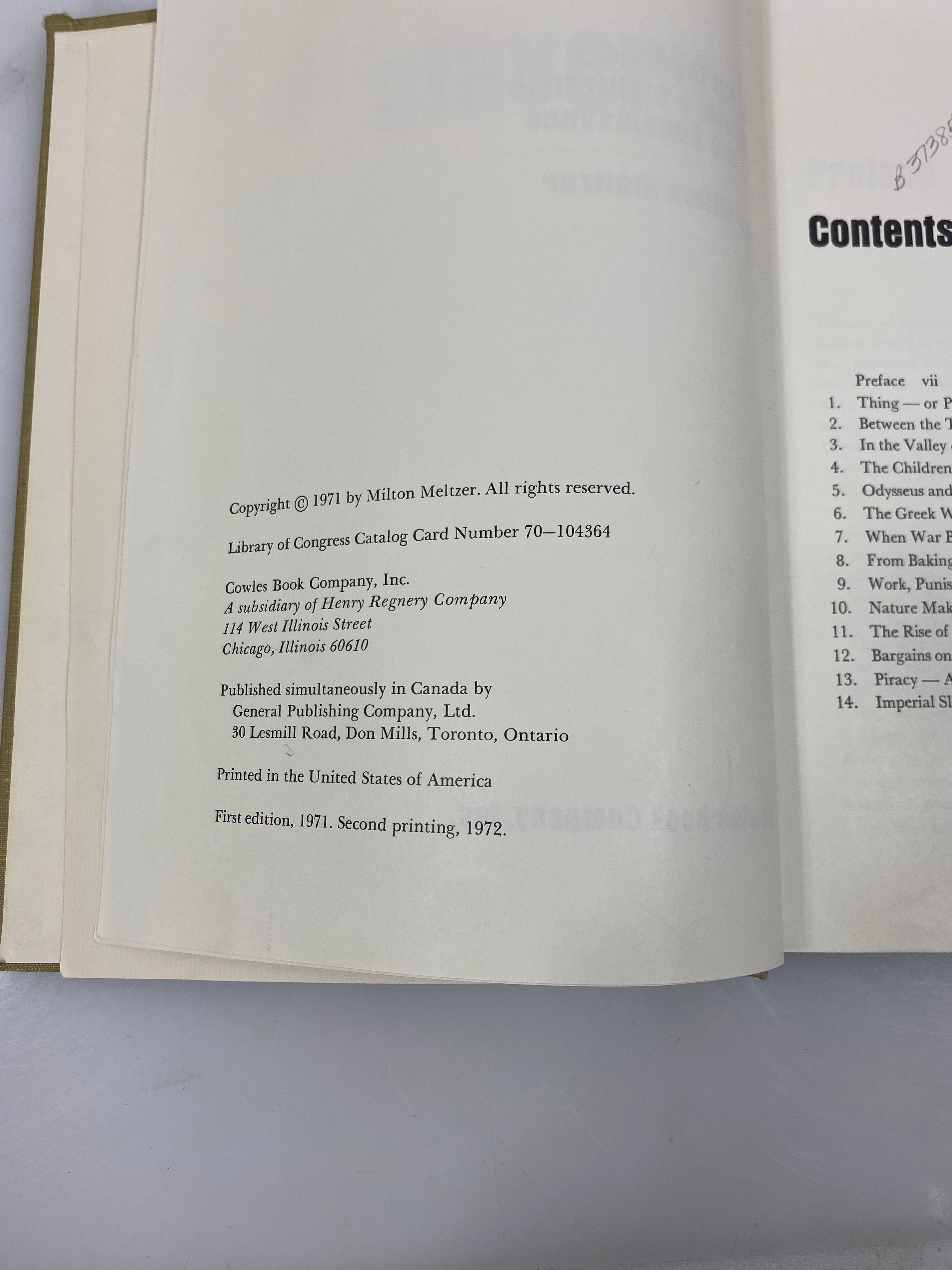 Slavery I by Milton Meltzer Cowles Book Company, Inc. 1972 Ex-library HC