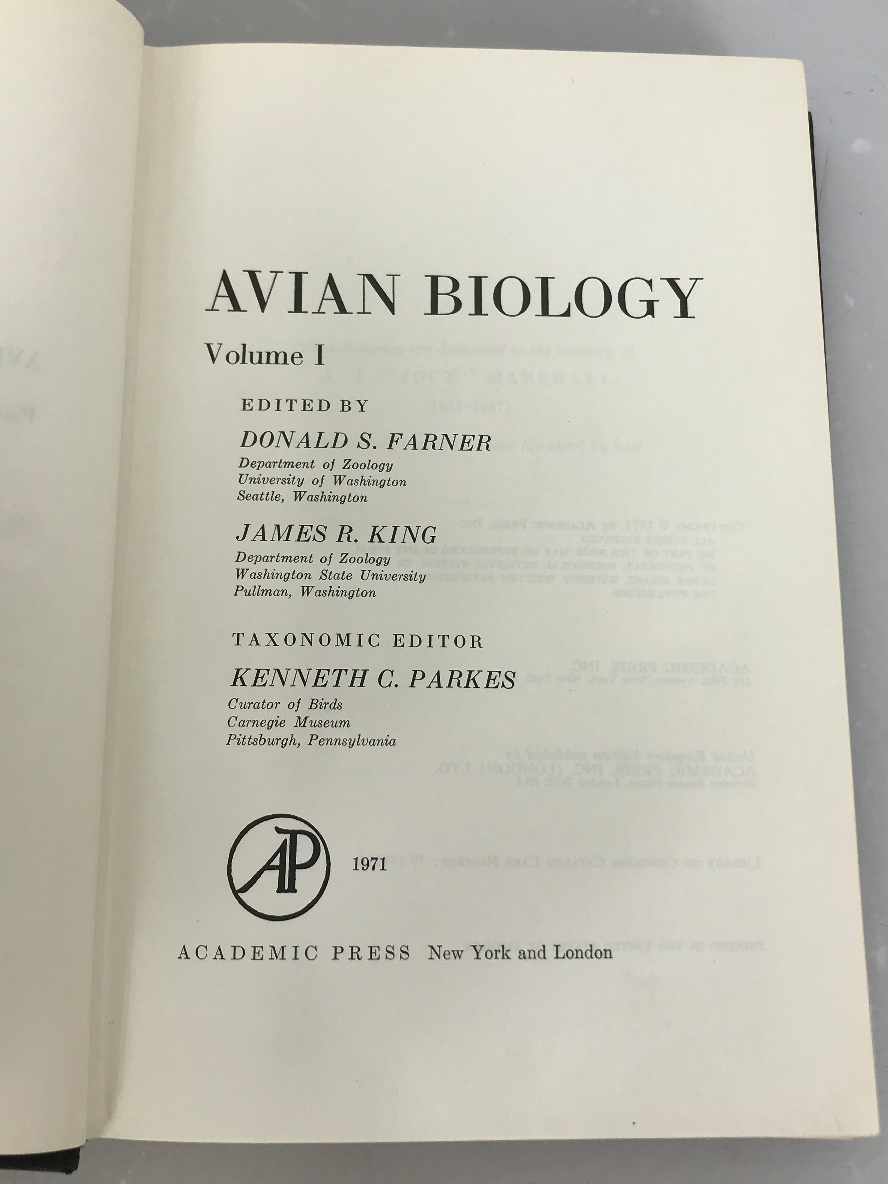 Lot of 2 Avian Science Texts: Avian Biology I (1971) and Avian Physiology Second Edition (1965) HC Vintage