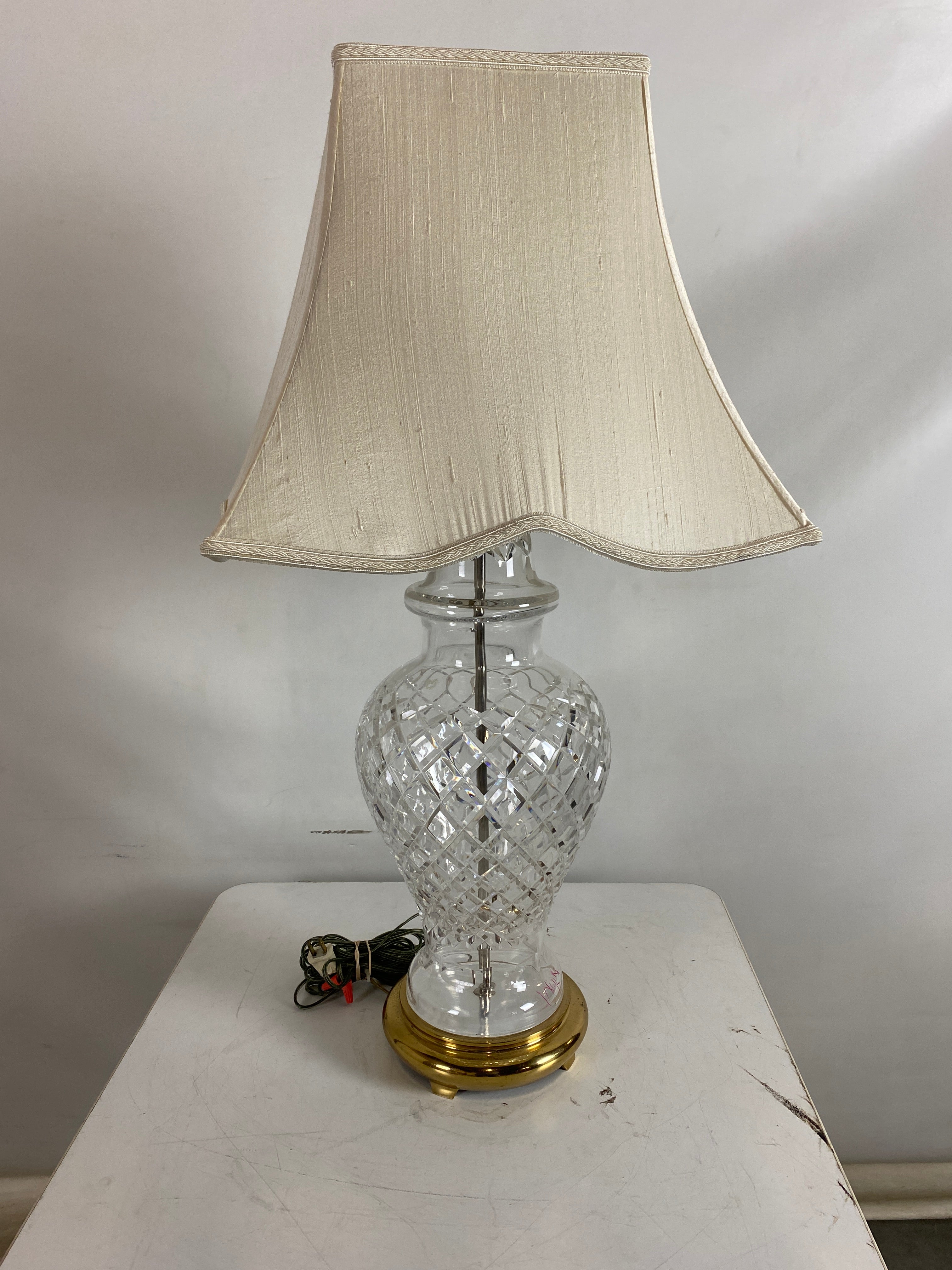 Large Crystal and Brass Lamp