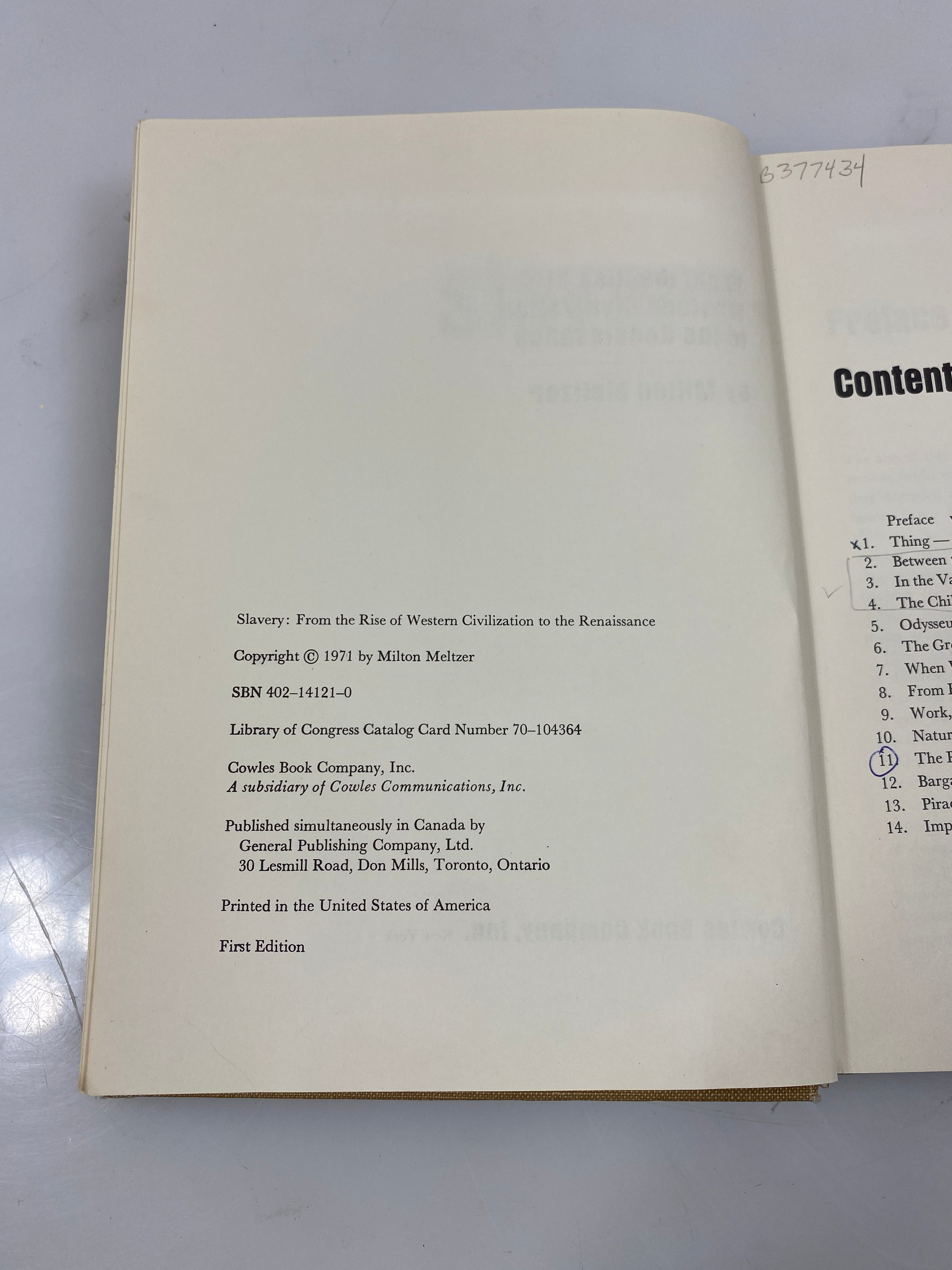Slavery by Milton Meltzer Cowles Book Company, Inc. 1971 1st Ed. Ex-library HC