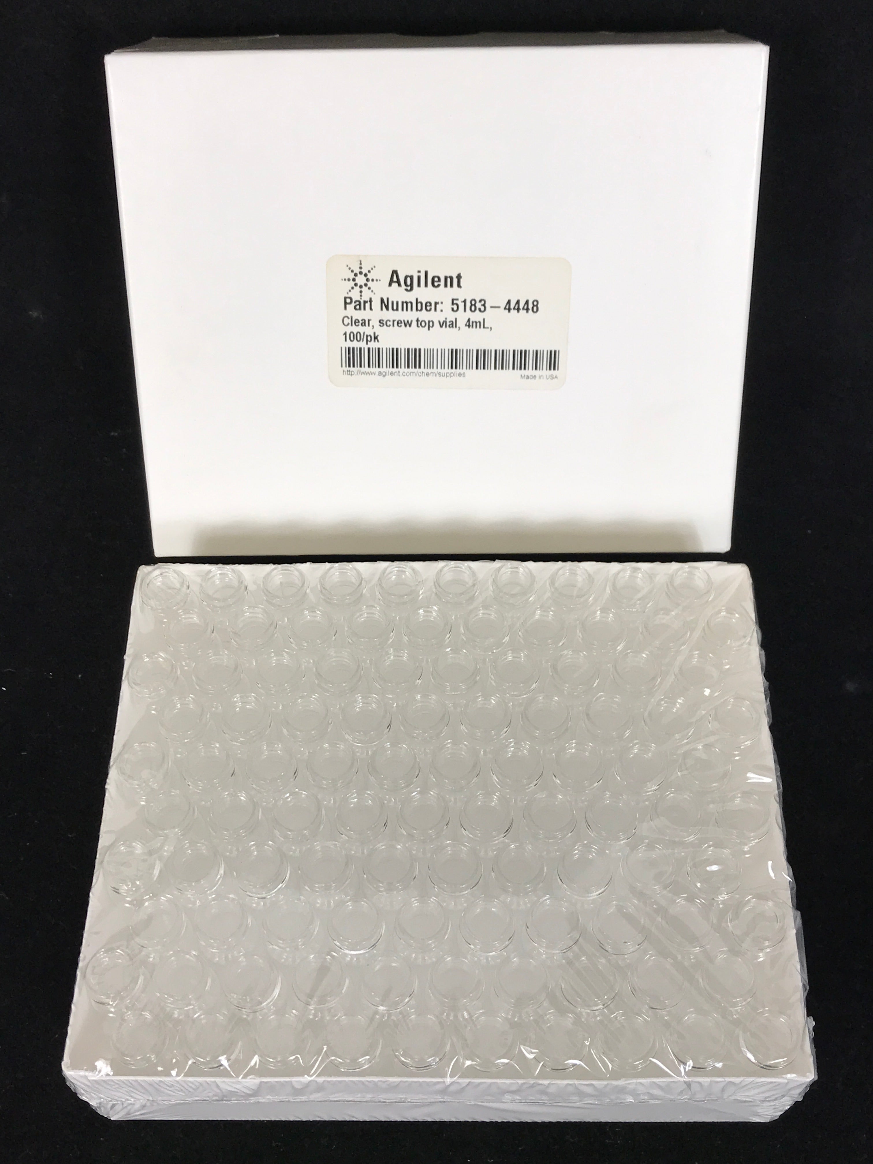 Agilent 4mL Clear Screw Top Glass Vials No. 5183-4448 Sealed Box of 100