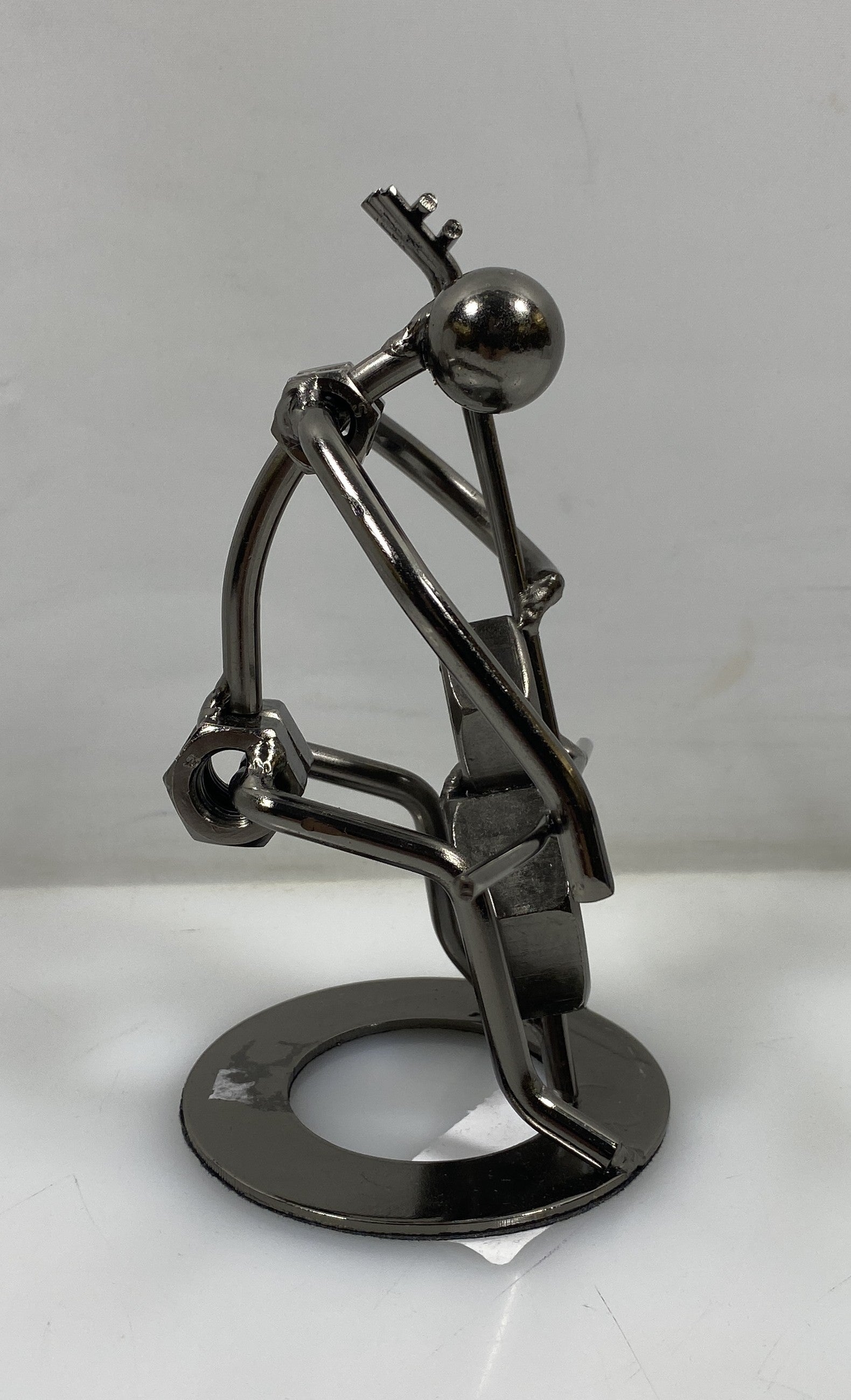 Silver Nuts and Bolts Cellist Metal Figurine With Ring Base