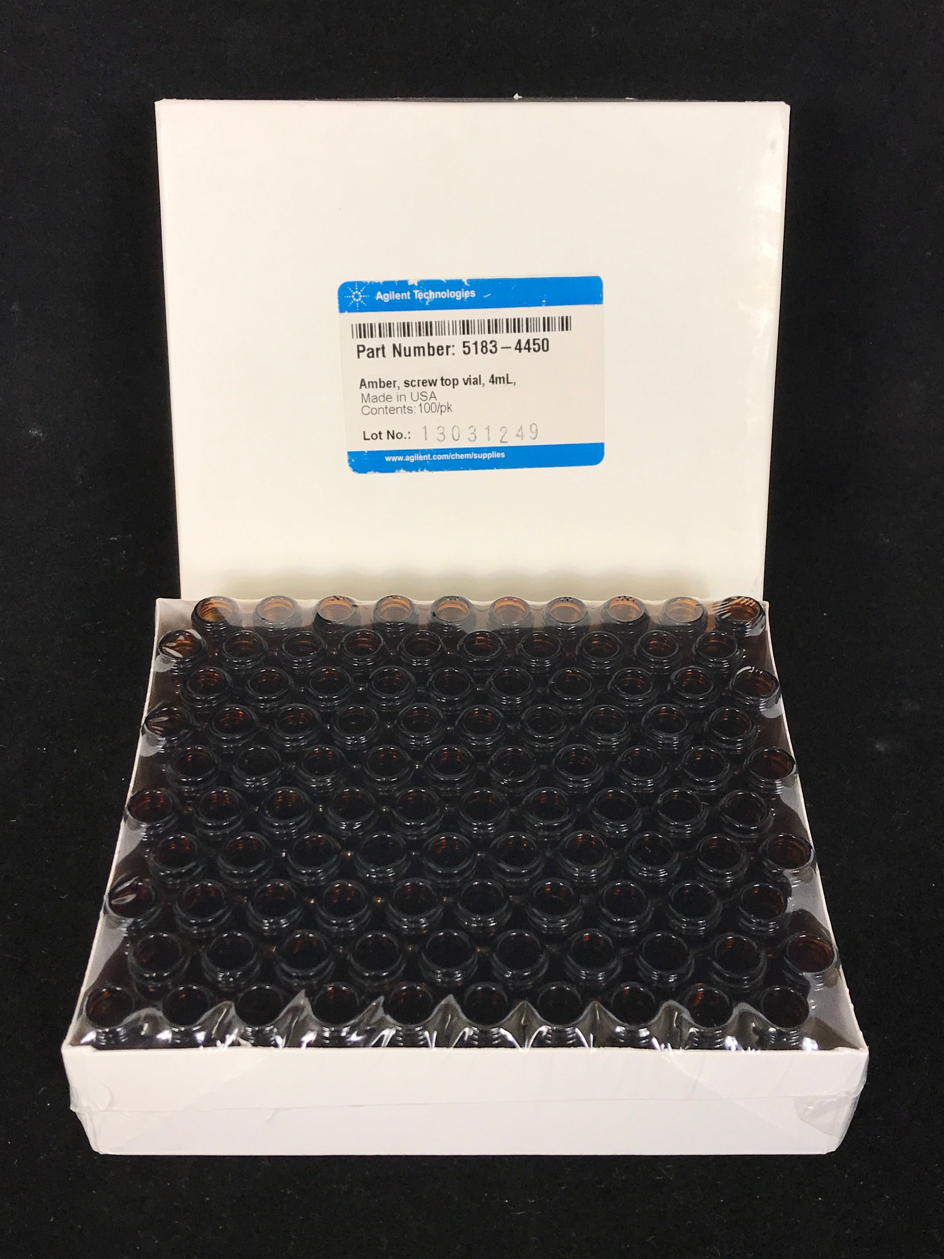 Agilent 4mL Amber Screw Top Glass Vials No. 5183-4450 Sealed Box of 100