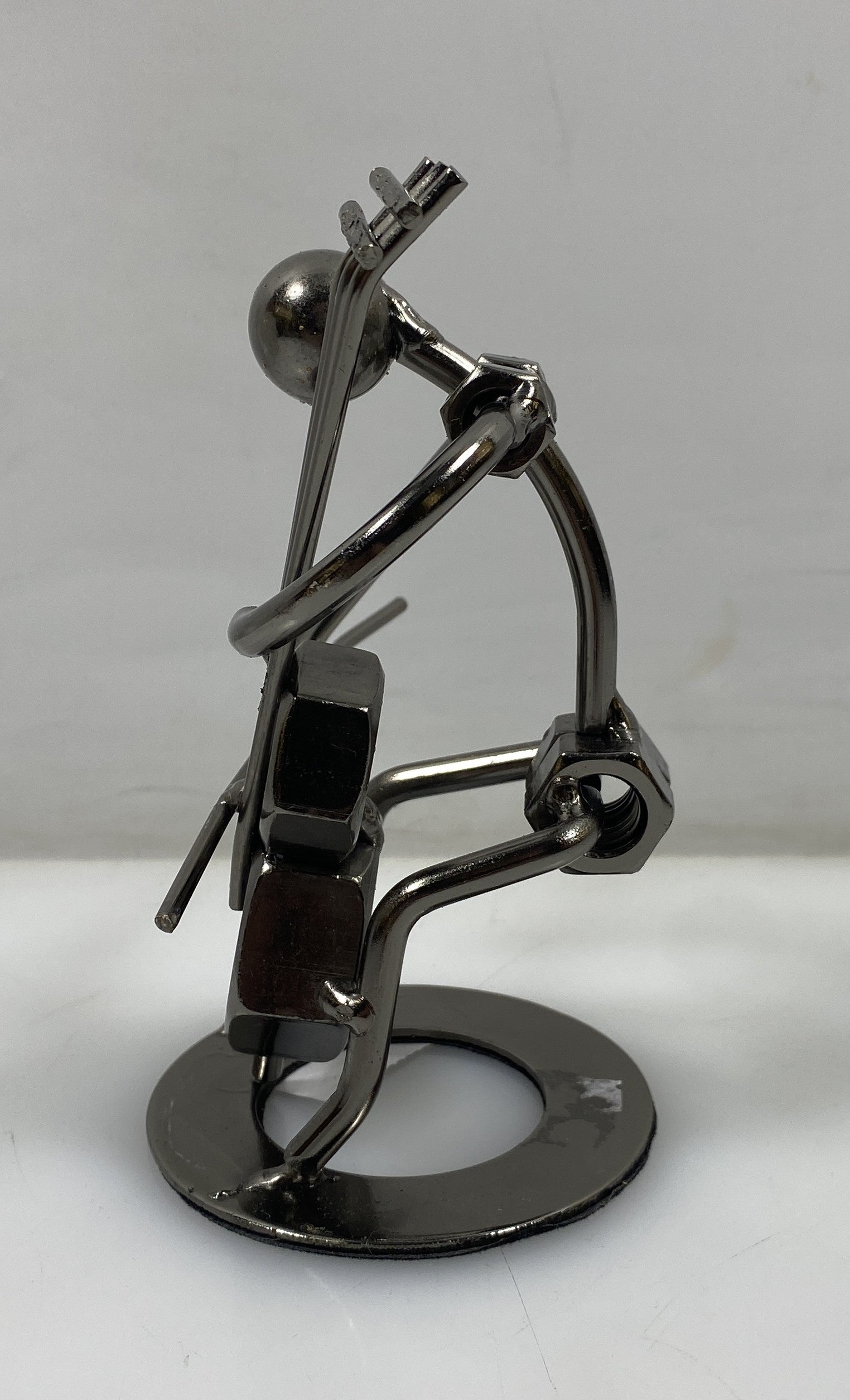 Silver Nuts and Bolts Cellist Metal Figurine With Ring Base