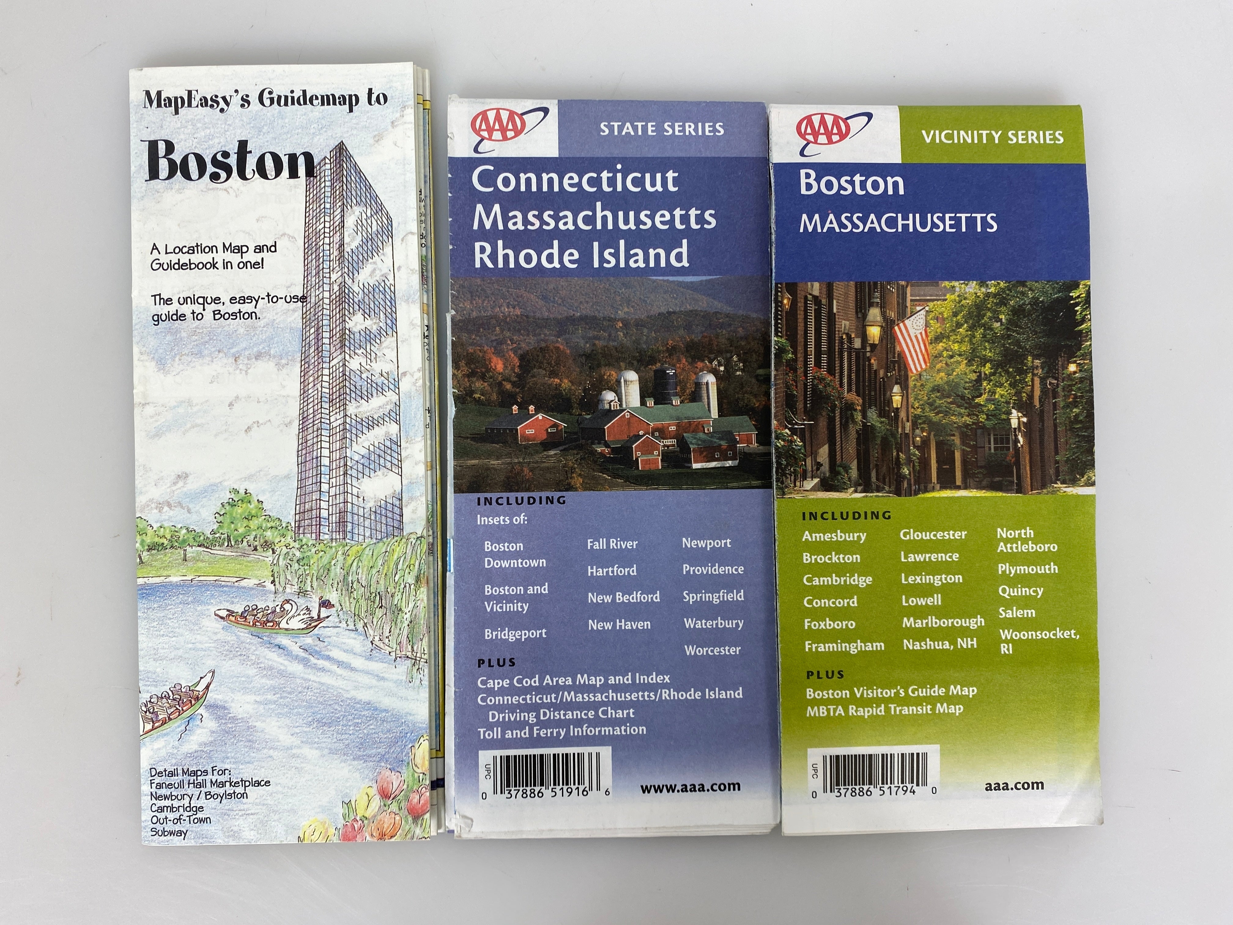 Lot of 3 Maps: MapEasy Boston/AAA Boston Area/AAA CT MA RI 1997-2005