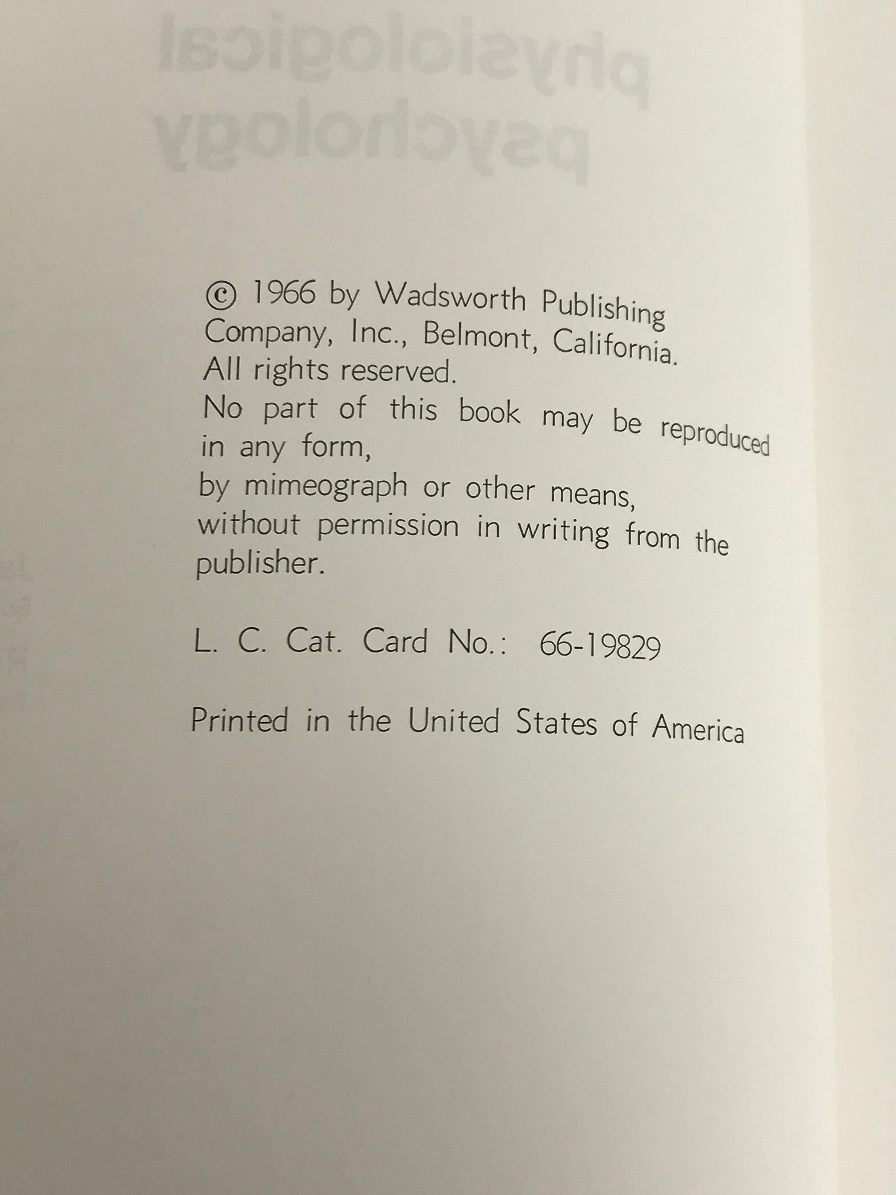 Readings in Physiological Psychology Jack Roy Strange and Ray Foster 1966 SC