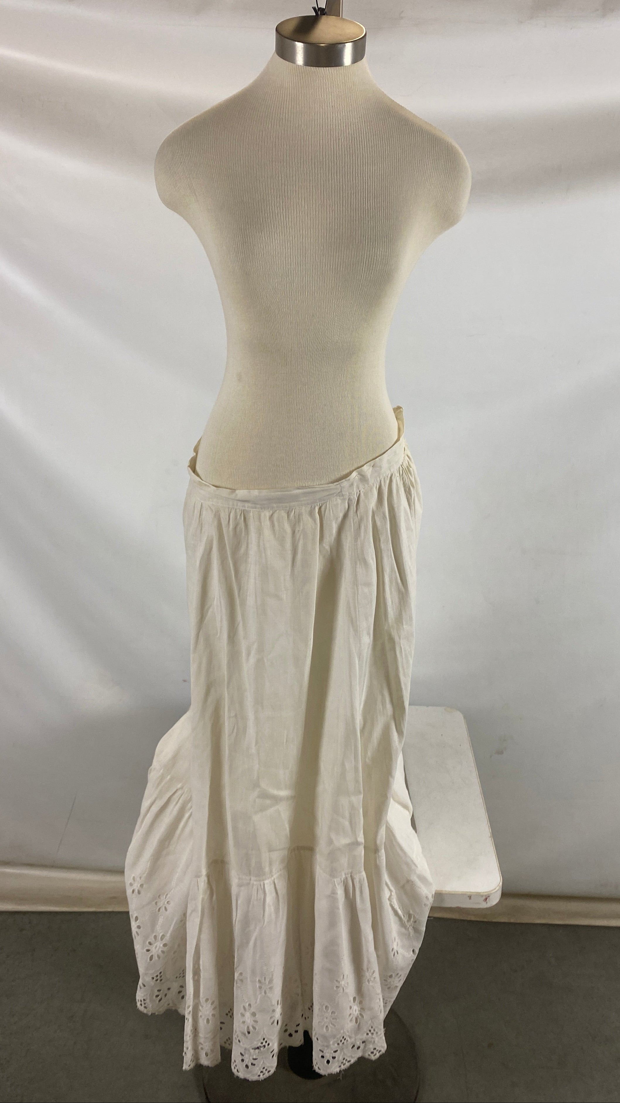 Vintage 1900s White Linen Petticoat with Eyelet Lace Details Size Unknown
