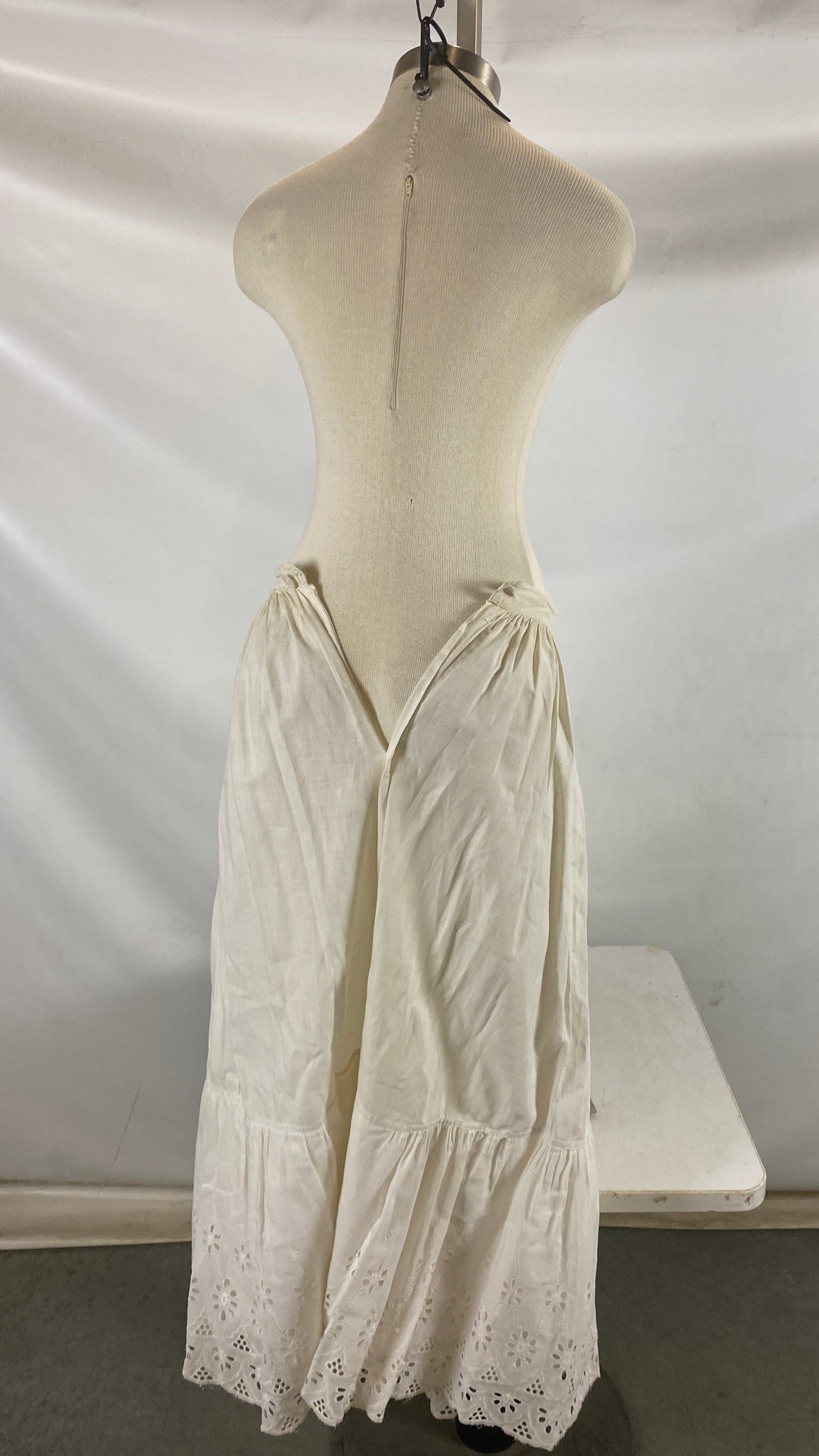 Vintage 1900s White Linen Petticoat with Eyelet Lace Details Size Unknown