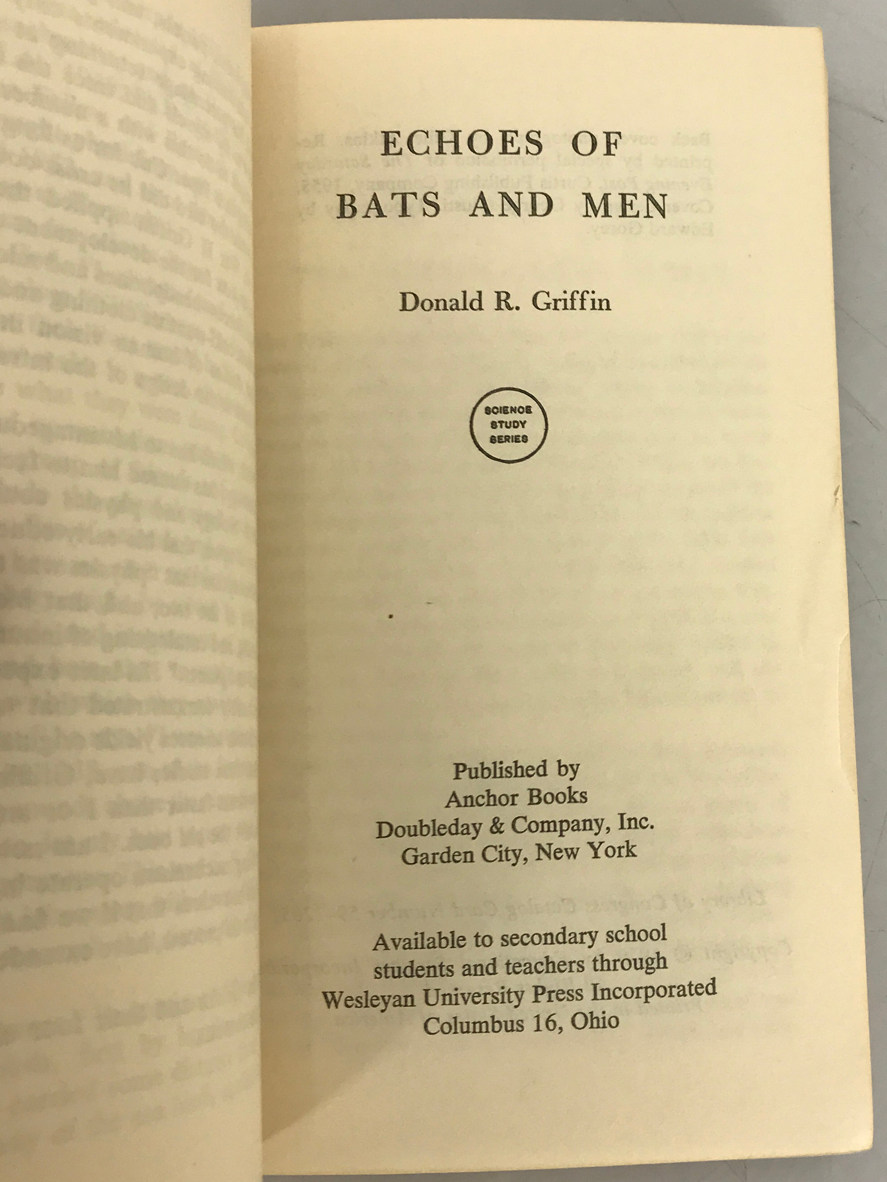 Vintage Echoes of Bats and Men by Donald R. Griffin 1959 SC
