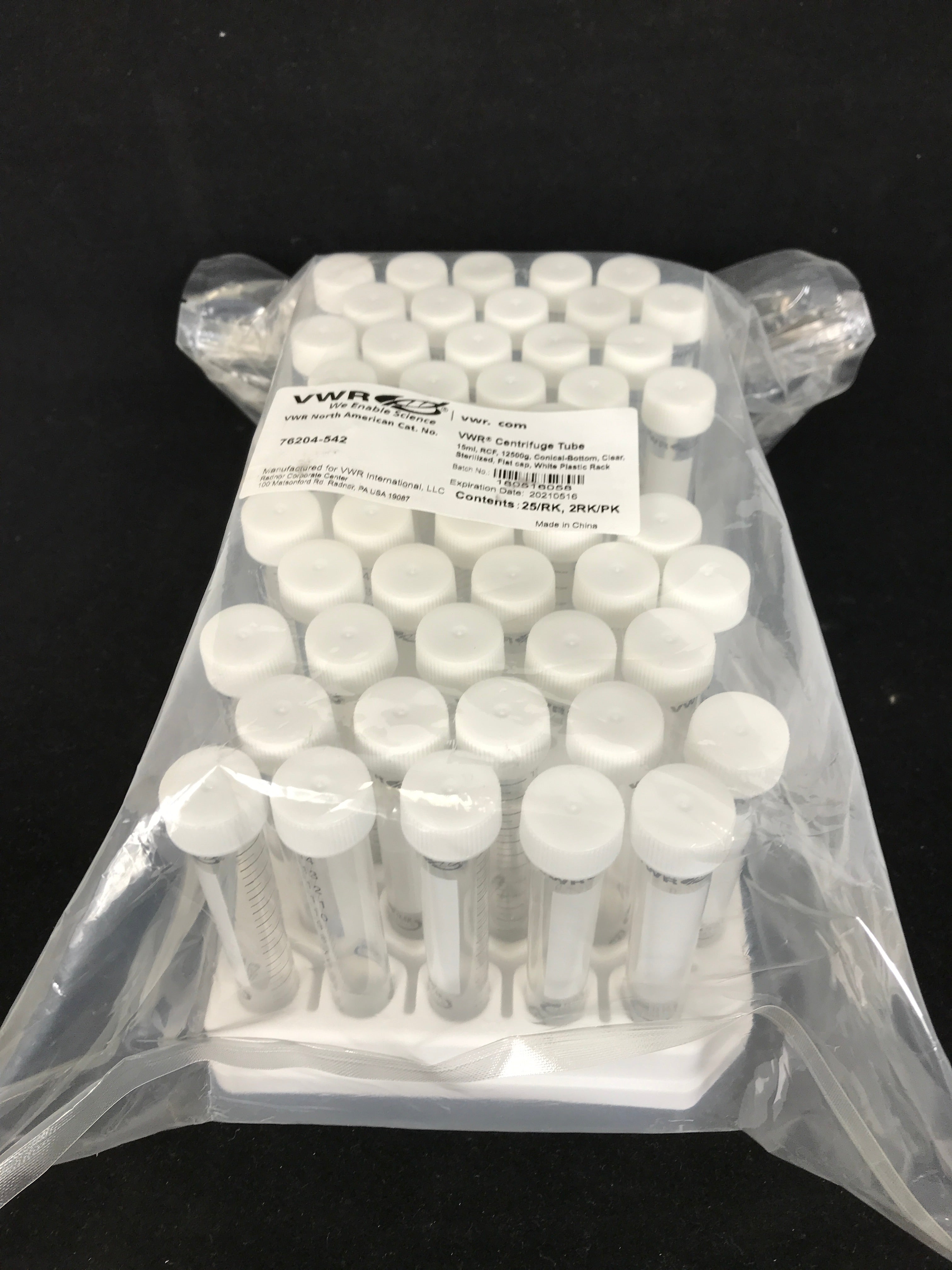 VWR 15mL Centrifuge Tubes with Caps Sealed Pack of 50