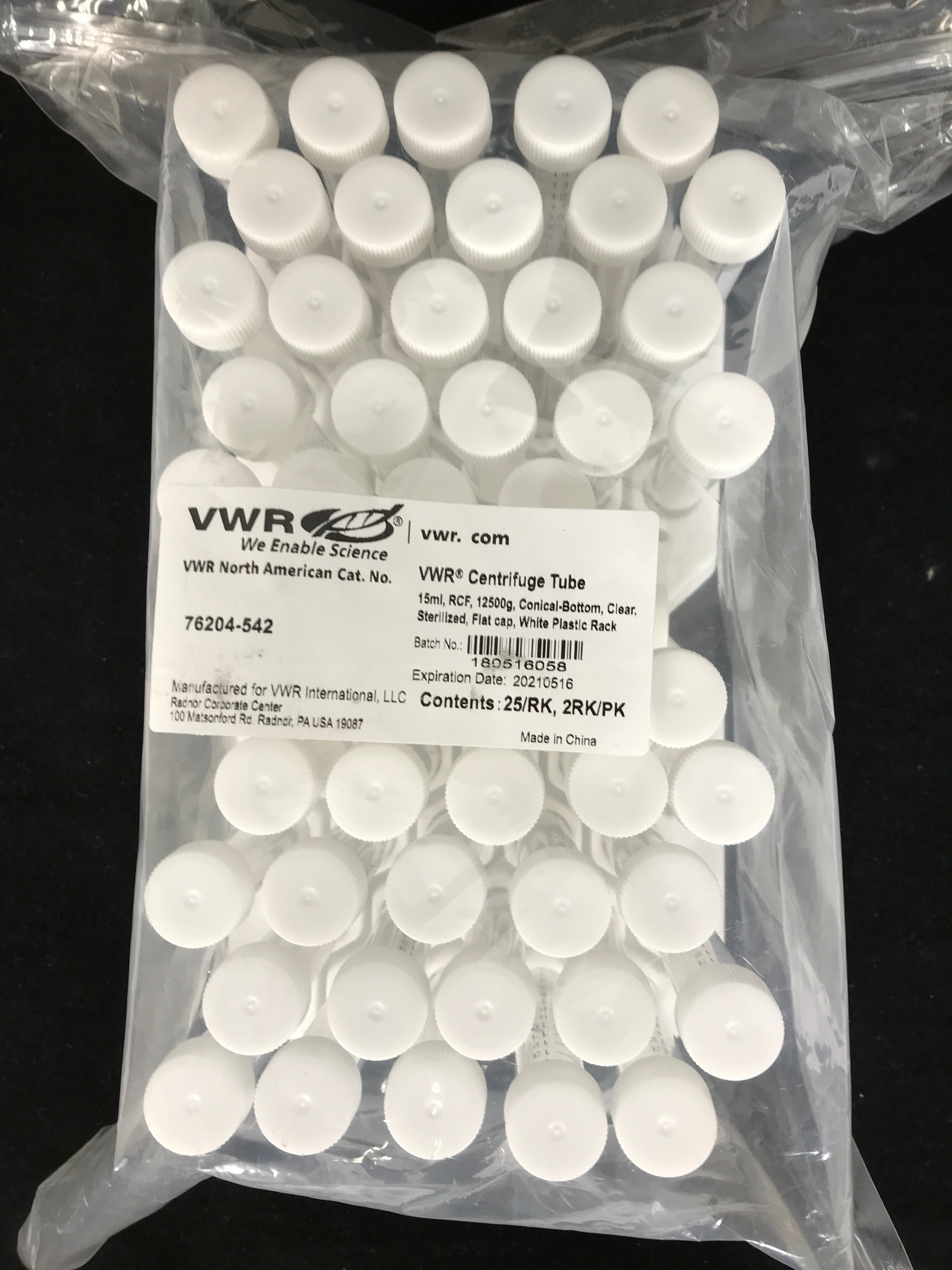 VWR 15mL Centrifuge Tubes with Caps Sealed Pack of 50