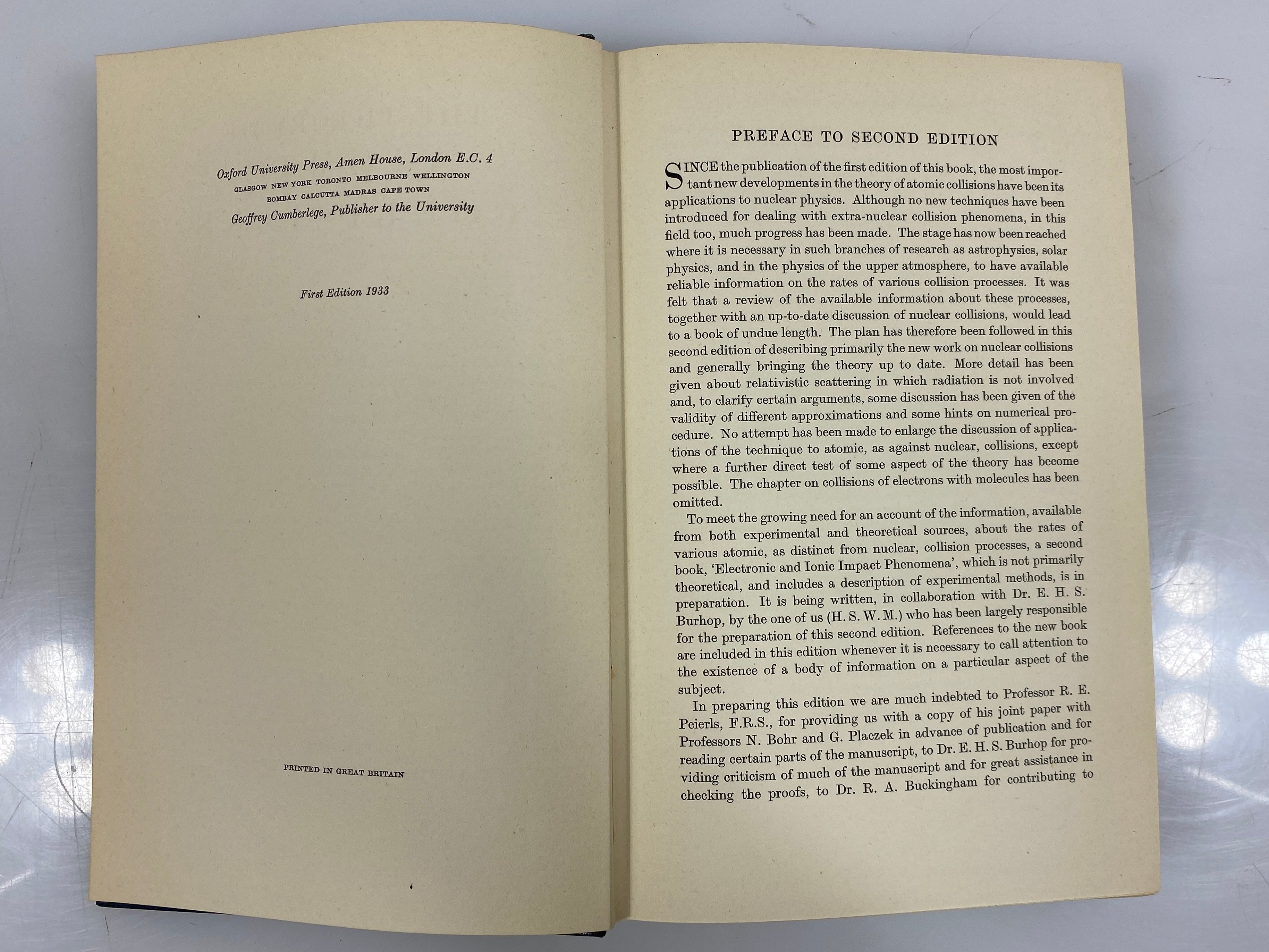 The Theory of Atomic Collisions by Mott and Massey 1949 HC