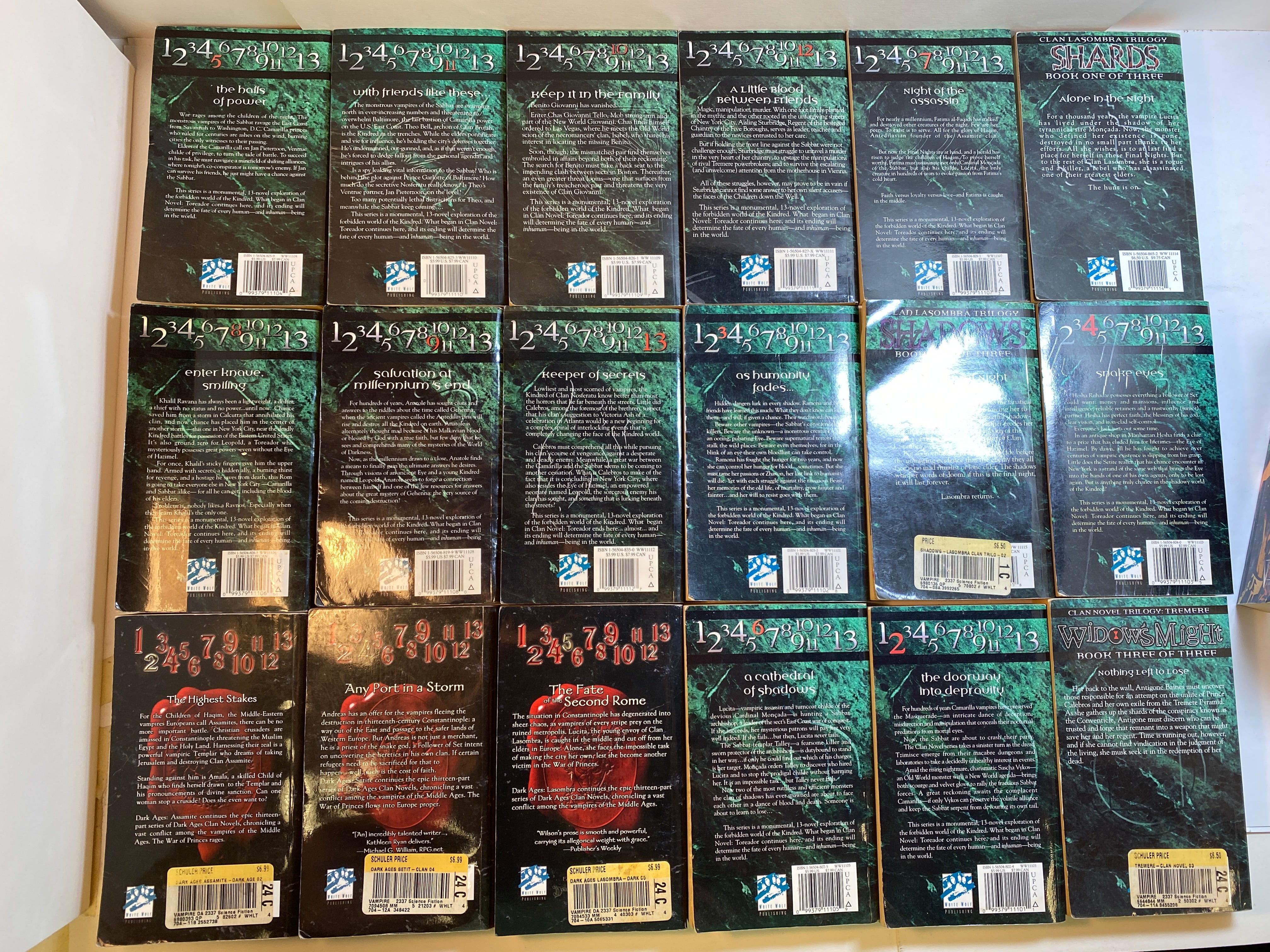 Lot of 19 Vampire Masquerade White Wolf Clan Novels SC 1999-2003